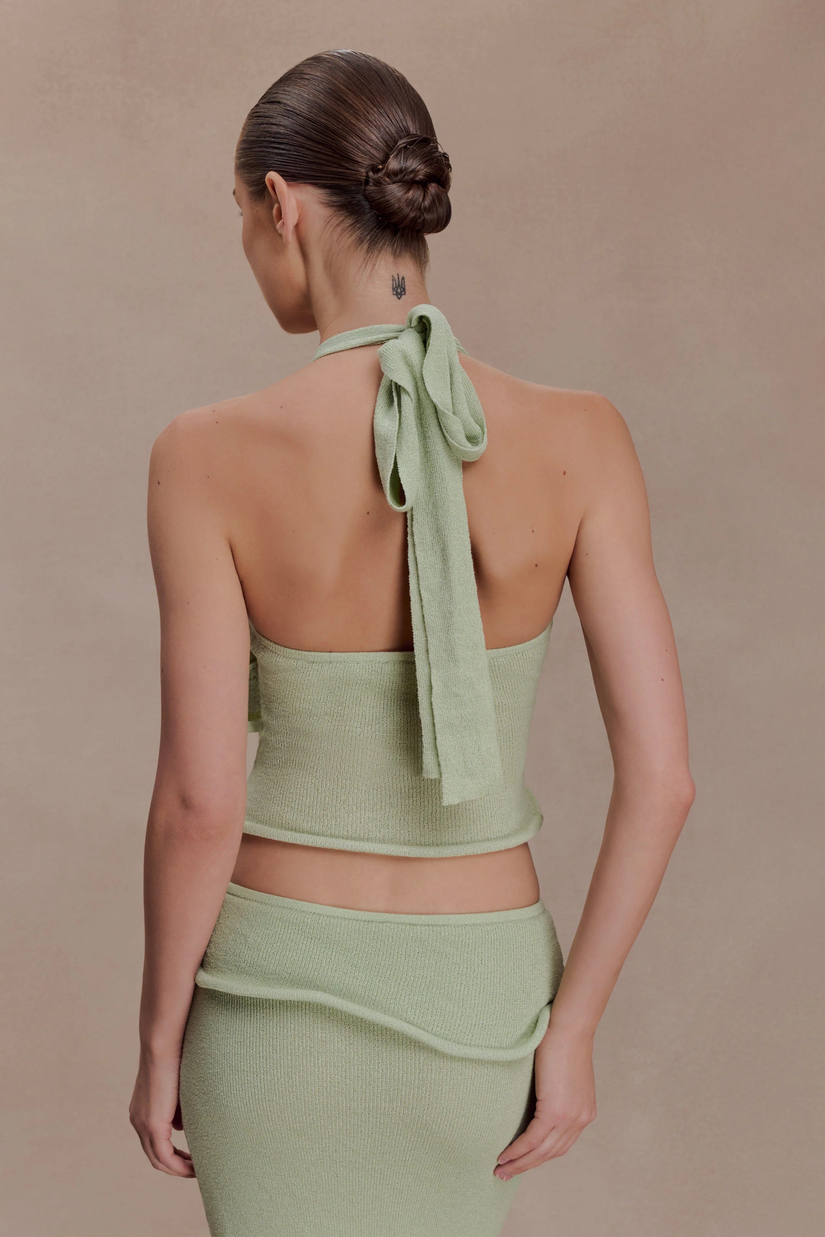 Samira Halter Knit Twist Top - Pastel Green - Image 2