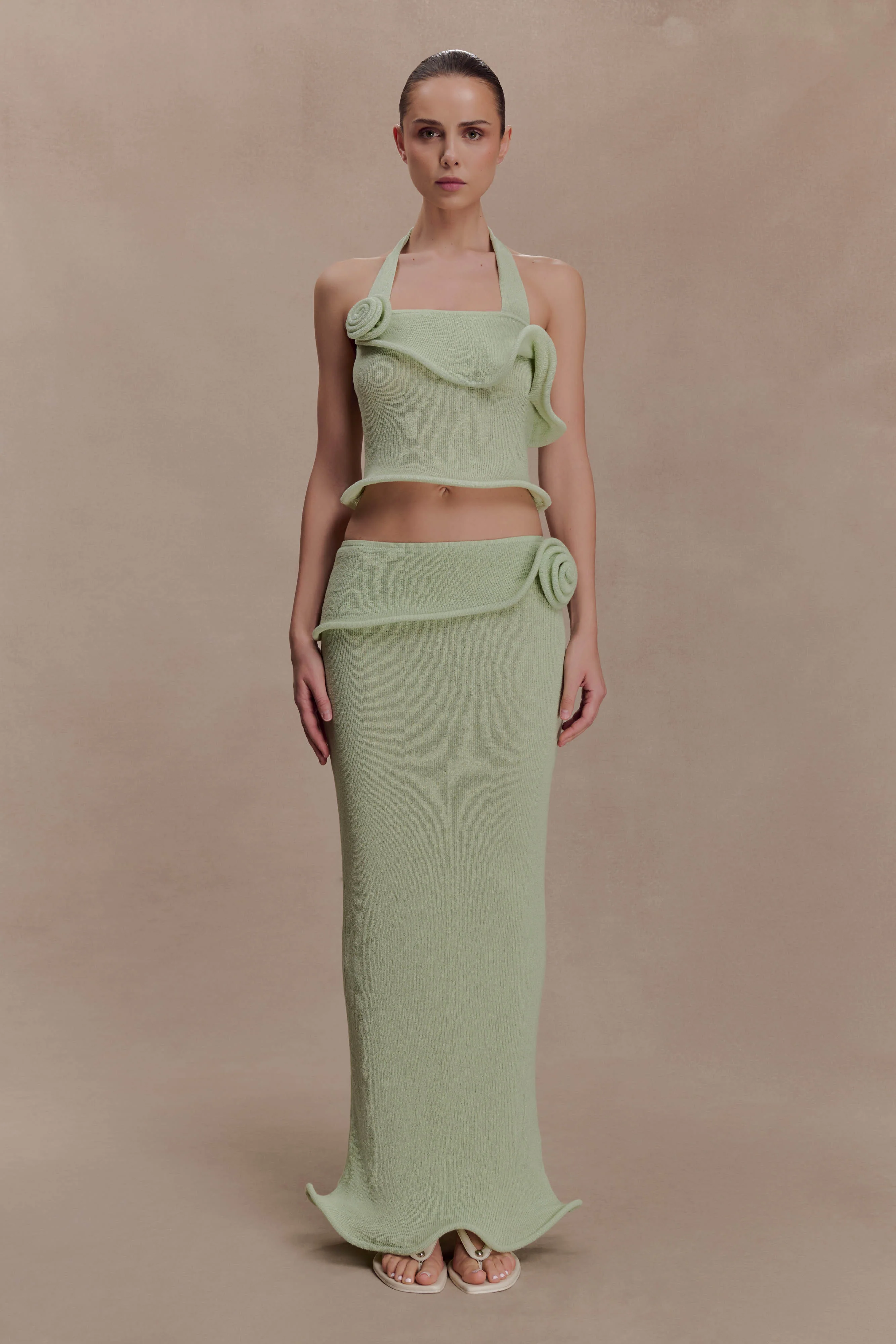 Samira Halter Knit Twist Top - Pastel Green - Image 7