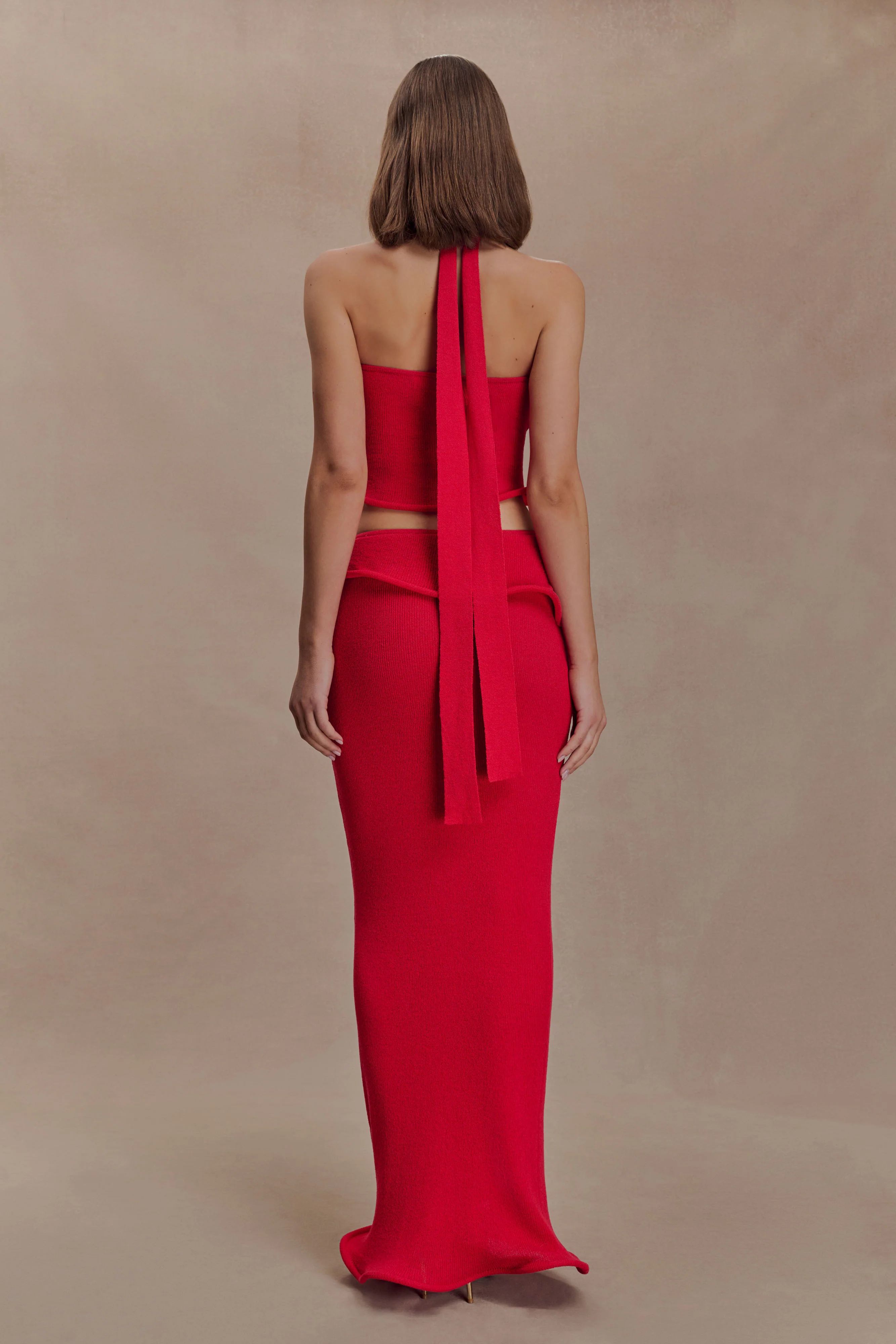 Samira Halter Knit Twist Top - Red - Image 6