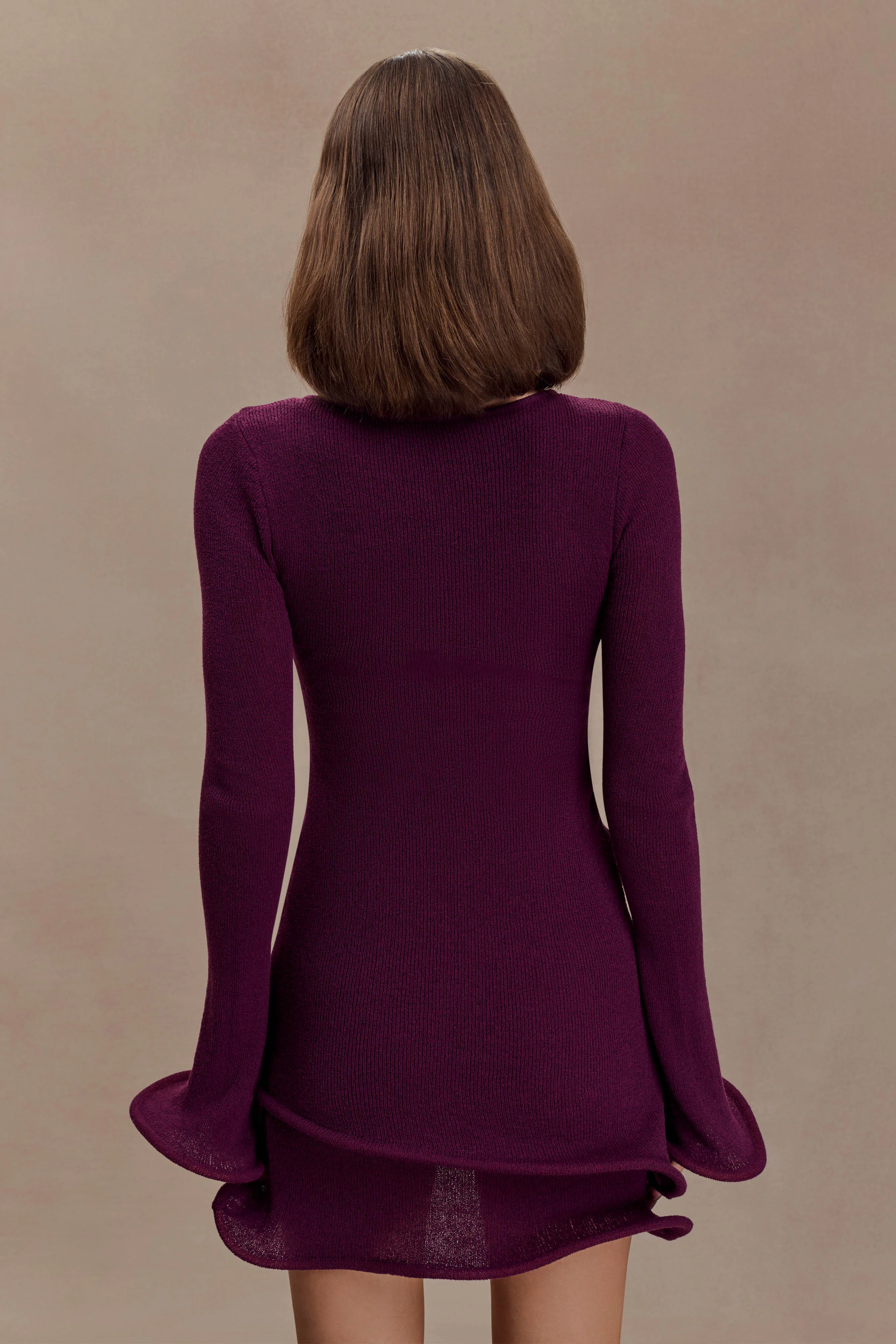 Samira Knit Long Sleeve Mini Dress - Plum - Image 2
