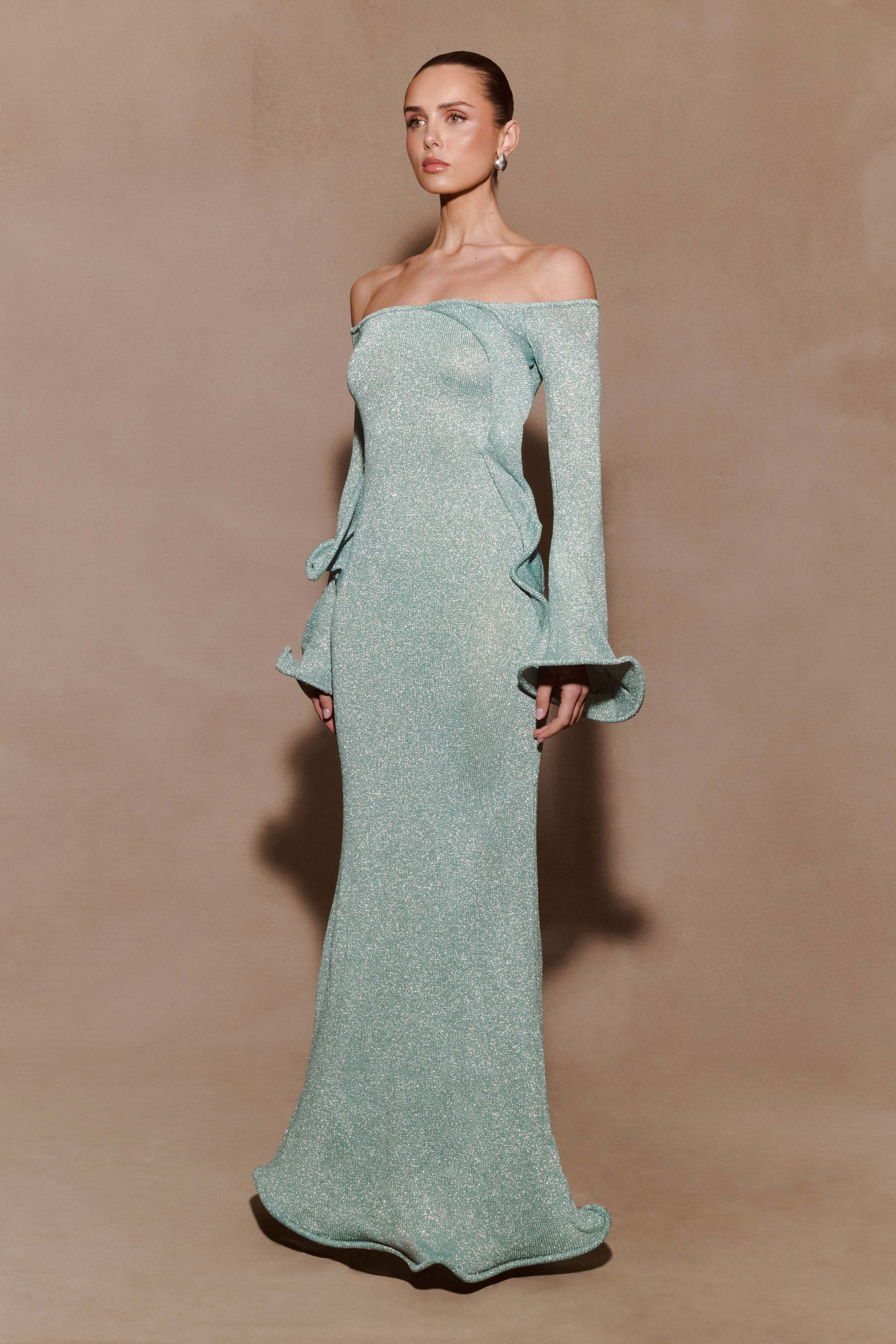 Sandrine Lurex Knit Maxi Dress - Aqua - Image 2