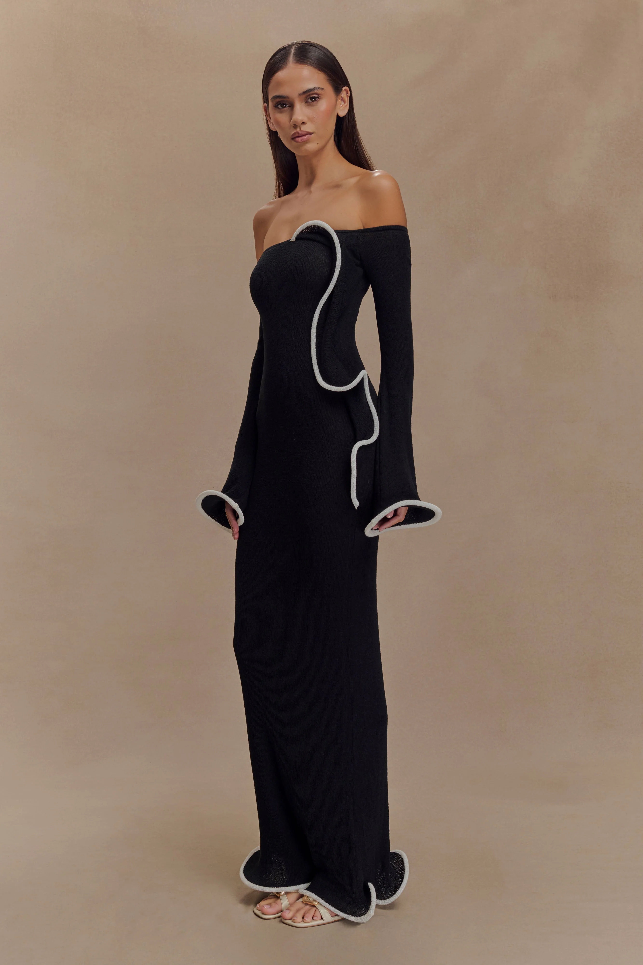 Sandrine Off Shoulder Knit Maxi Dress - Black/White - Image 4