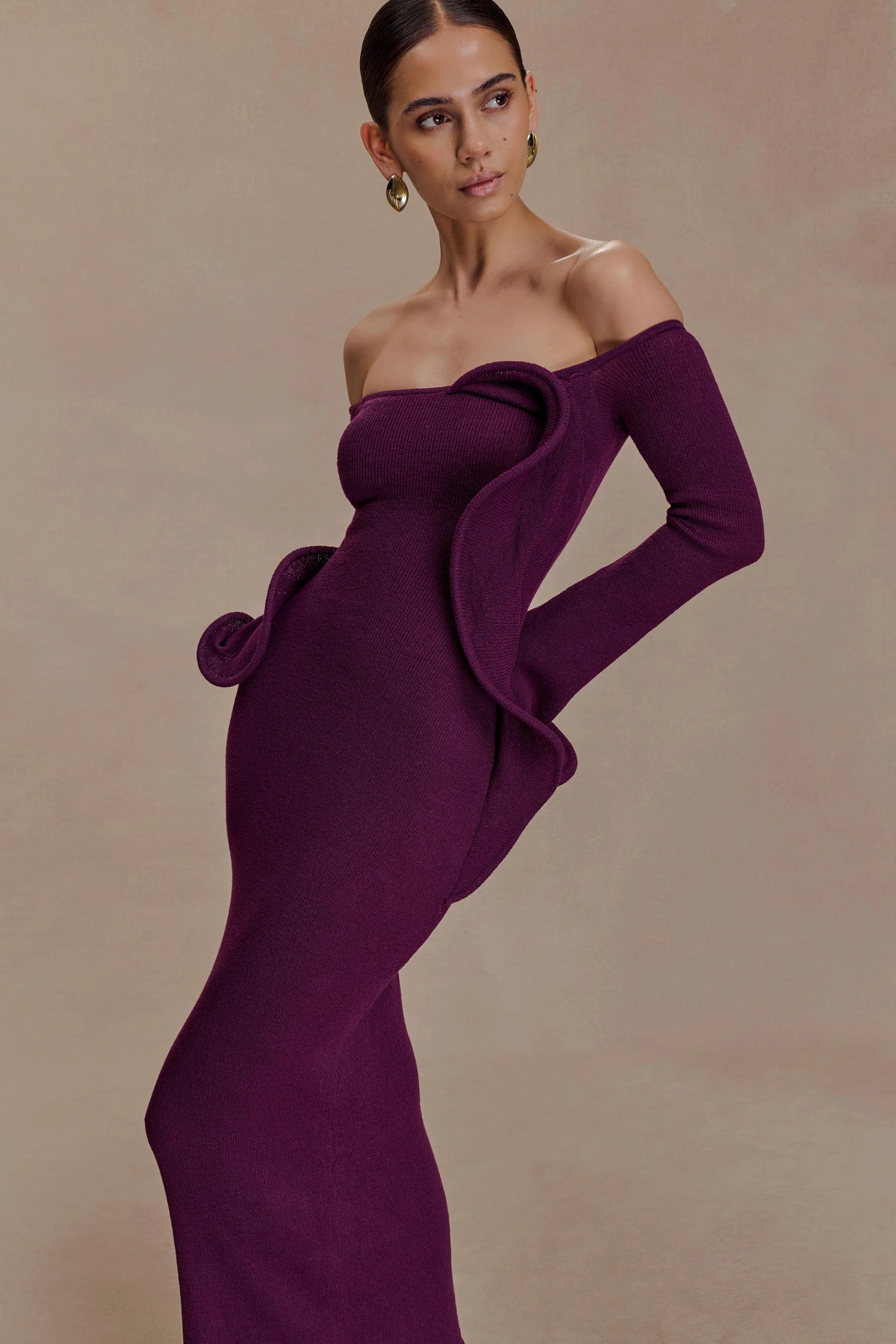 Sandrine Off Shoulder Knit Maxi Dress - Plum - Image 3