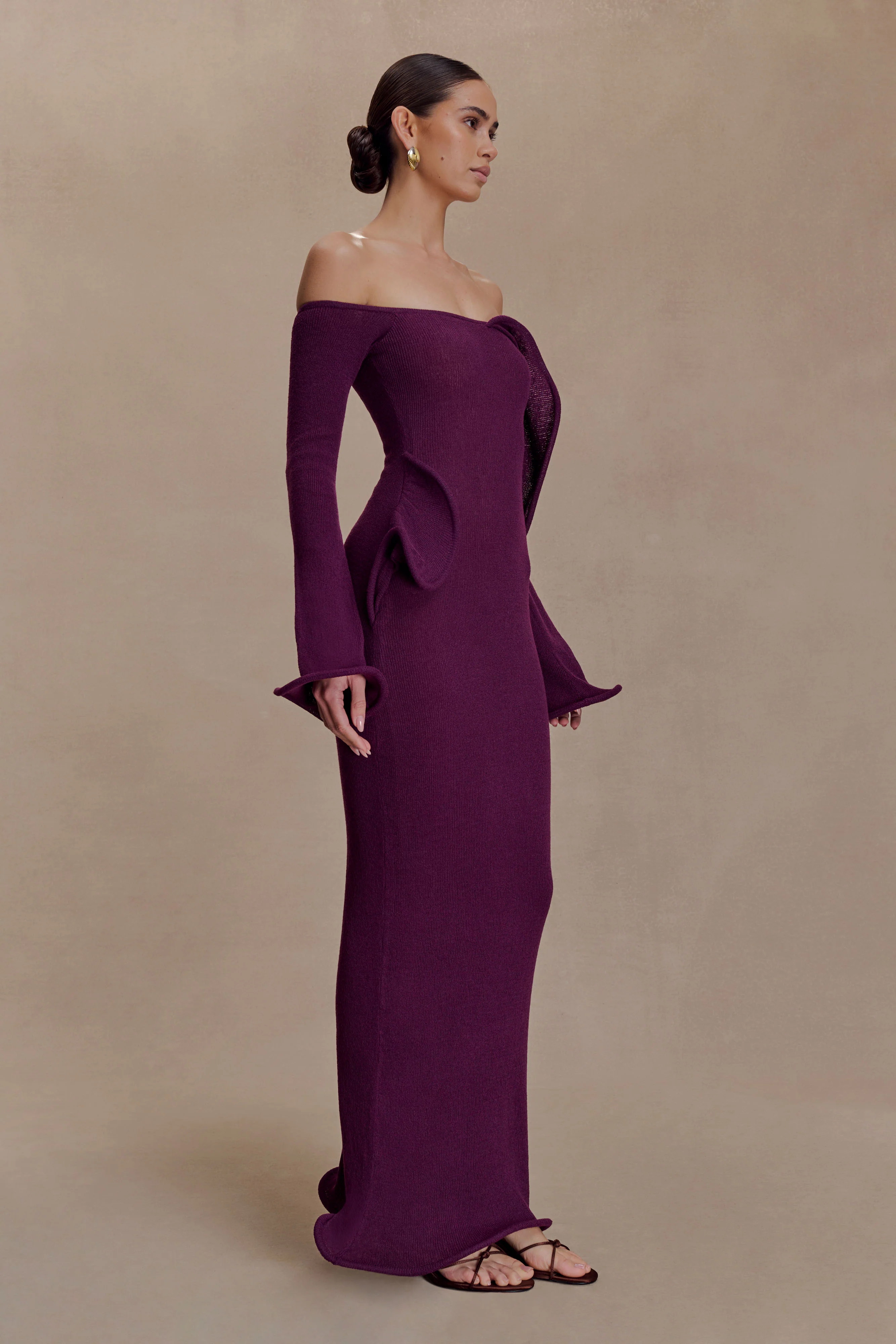 Sandrine Off Shoulder Knit Maxi Dress - Plum - Image 4