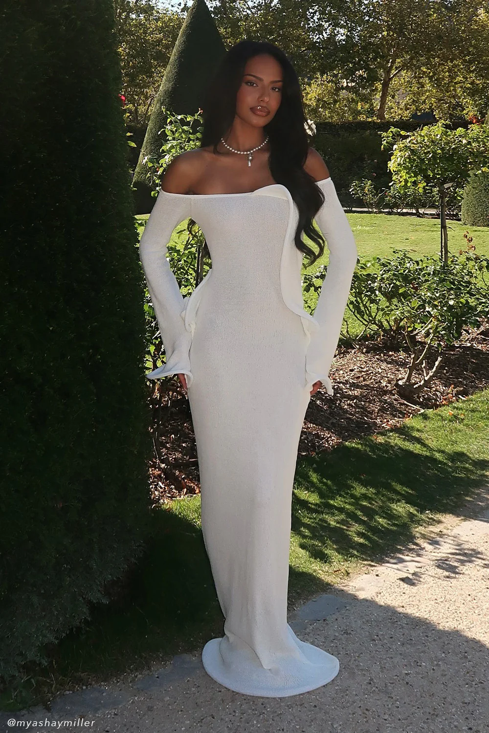 Sandrine Off Shoulder Knit Maxi Dress - White - Image 6