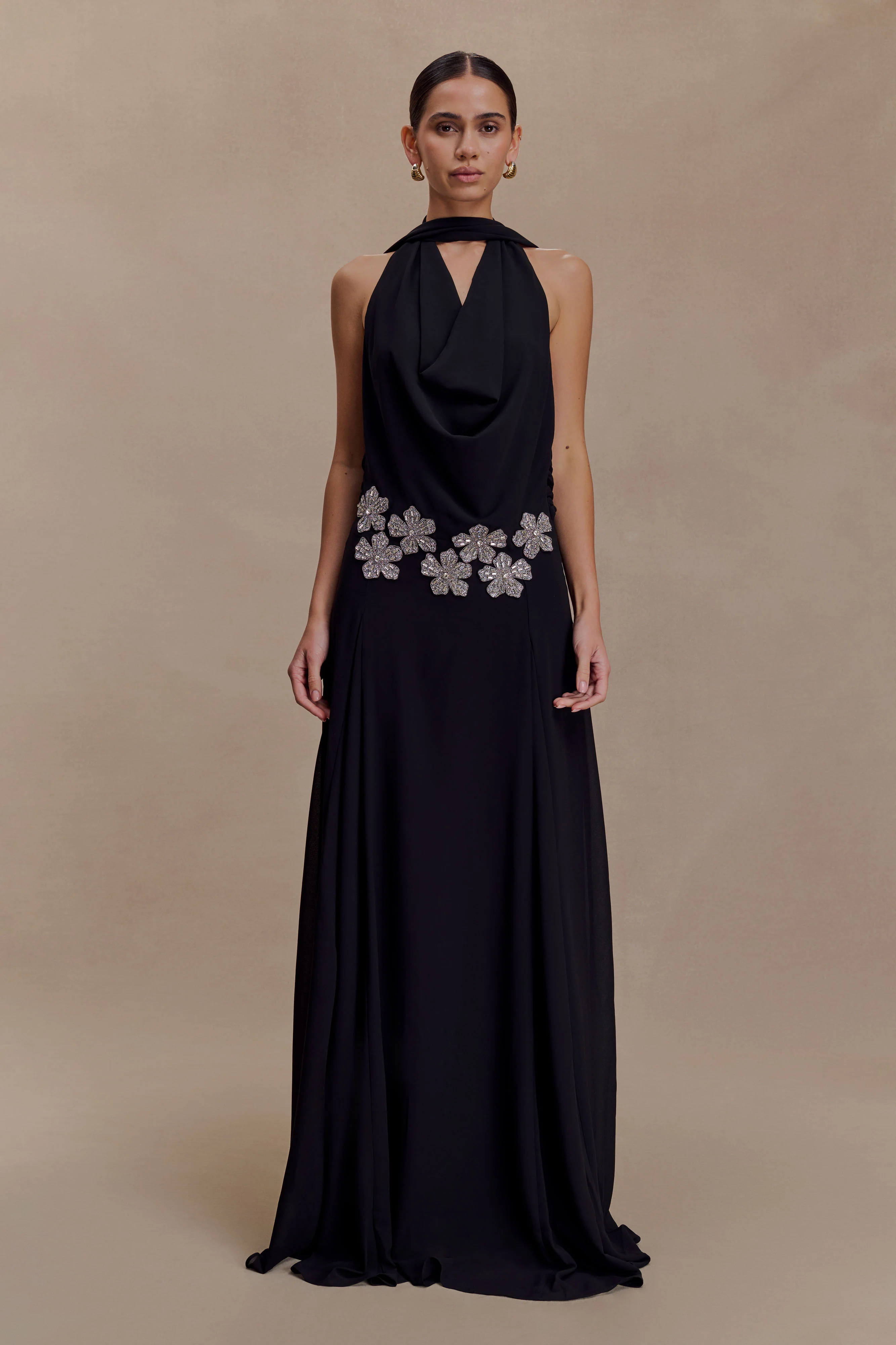 Santal Floral Chiffon Halter Maxi Dress - Black - Image 4