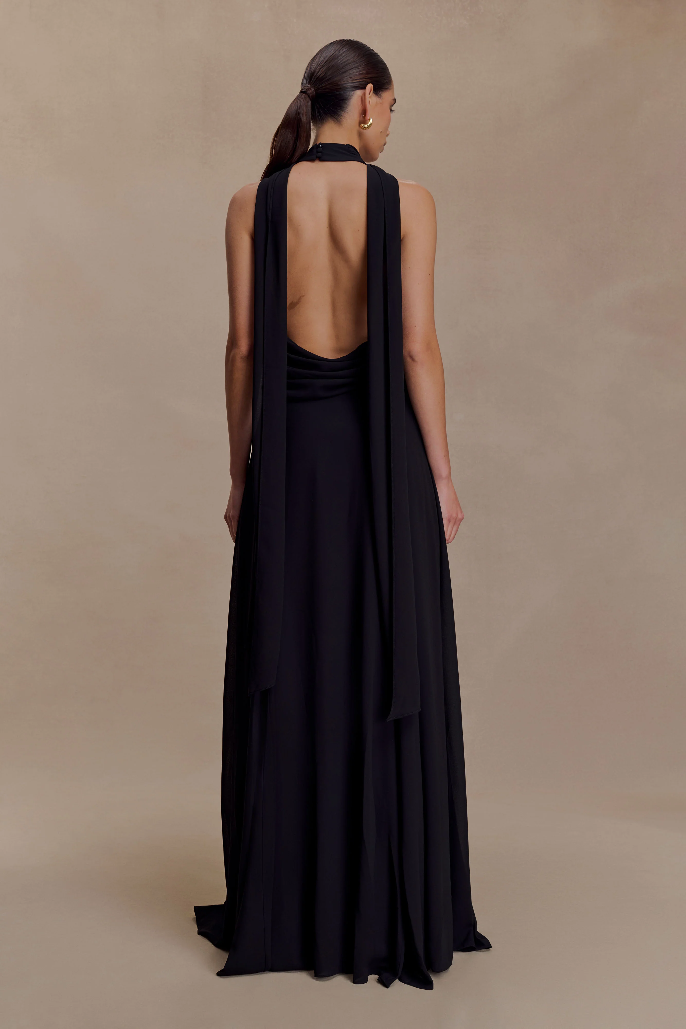 Santal Floral Chiffon Halter Maxi Dress - Black - Image 5