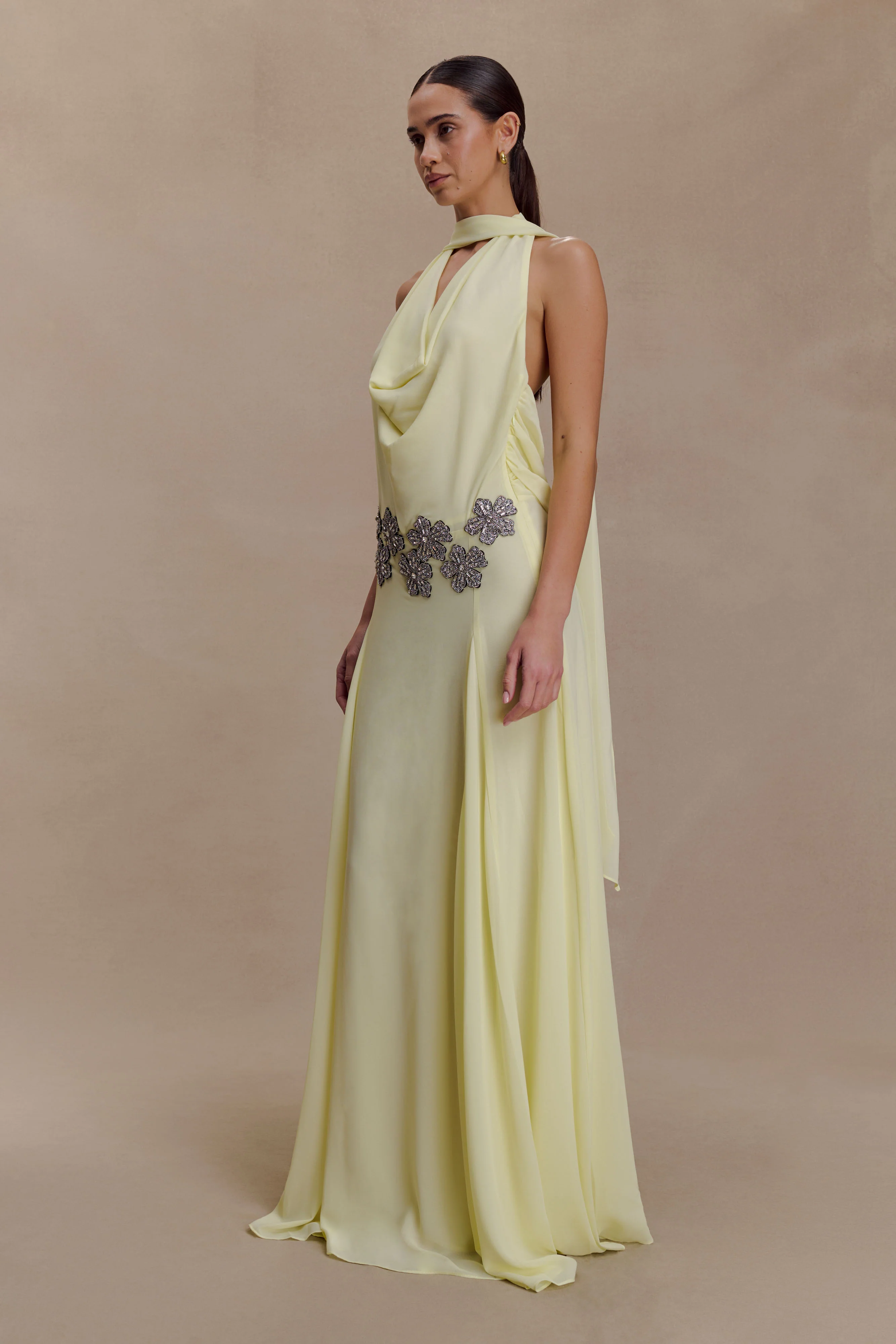 Santal Floral Chiffon Halter Maxi Dress - Lemon - Image 7