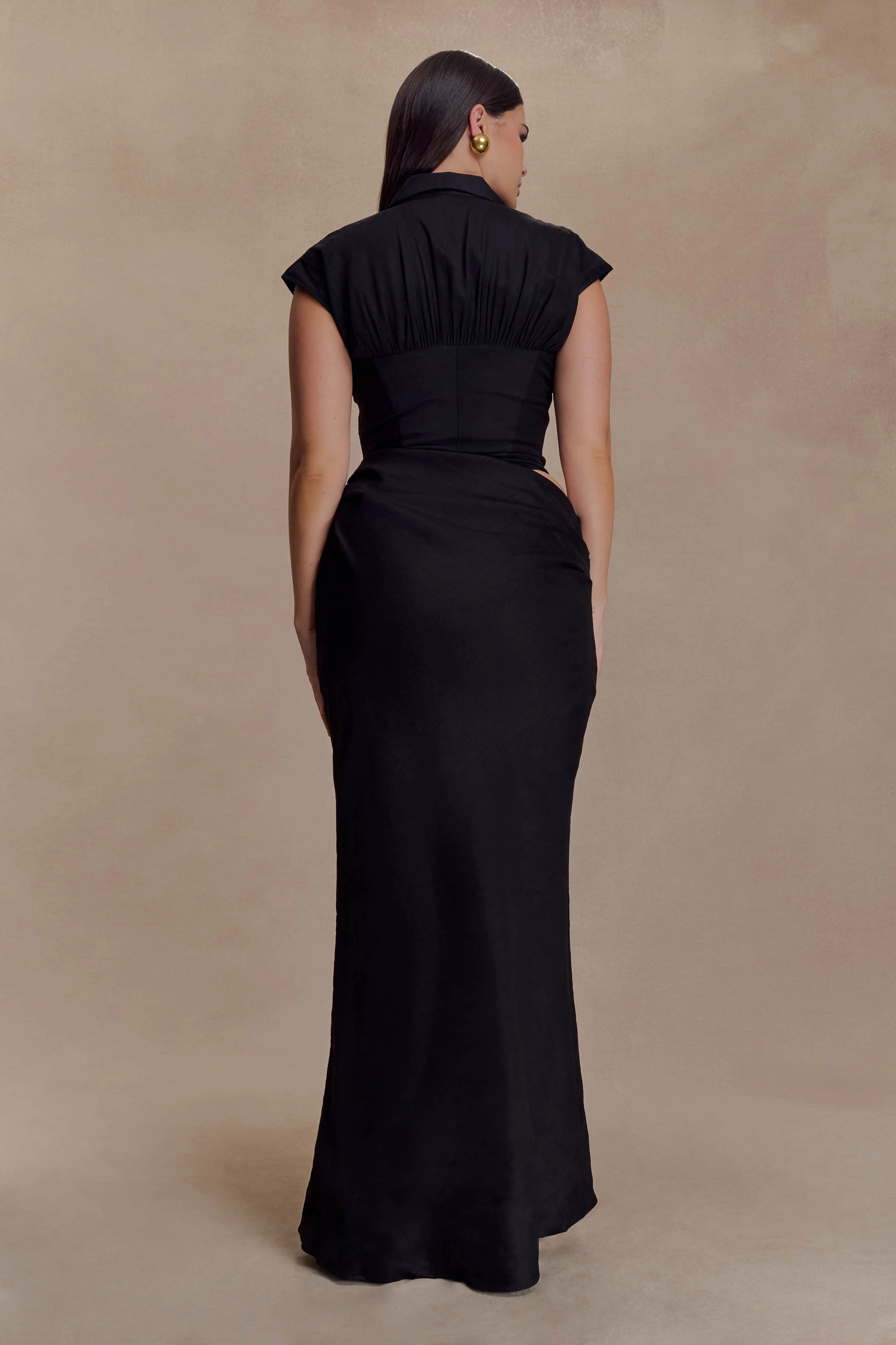 Saphira Shirt Corset Maxi Dress - Black - Image 4