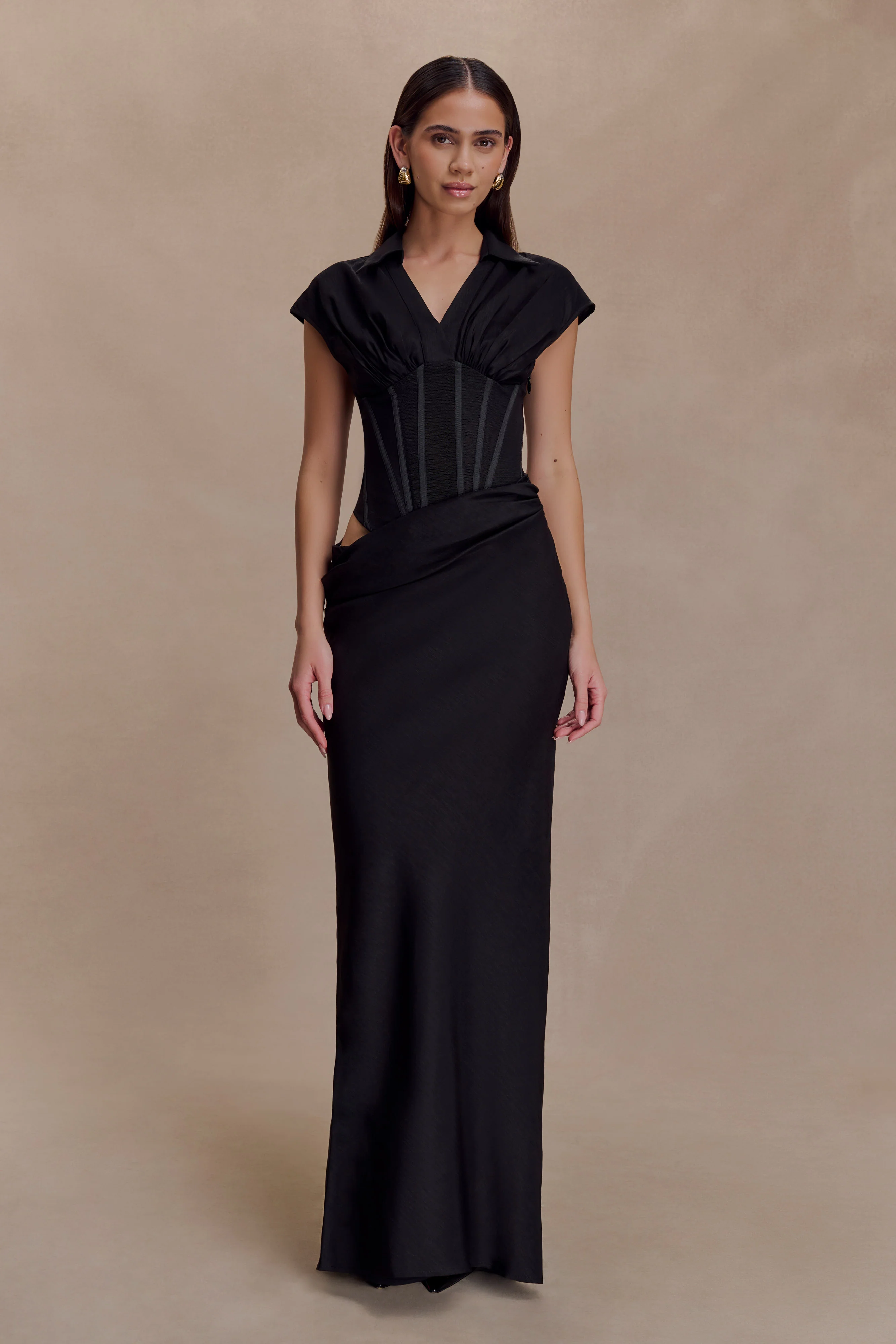 Saphira Shirt Corset Maxi Dress - Black - Image 5
