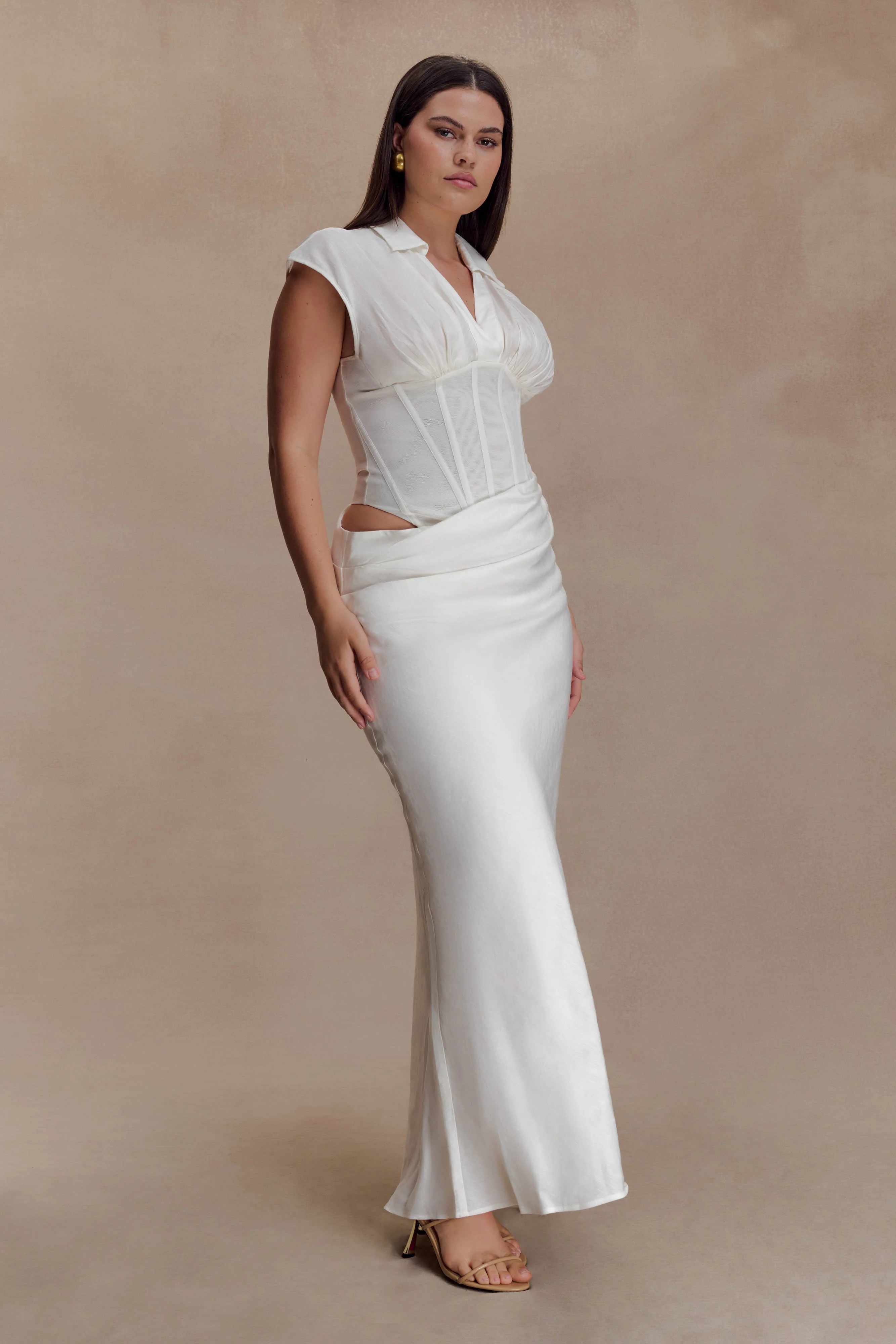 Saphira Shirt Corset Maxi Dress - White - Image 5