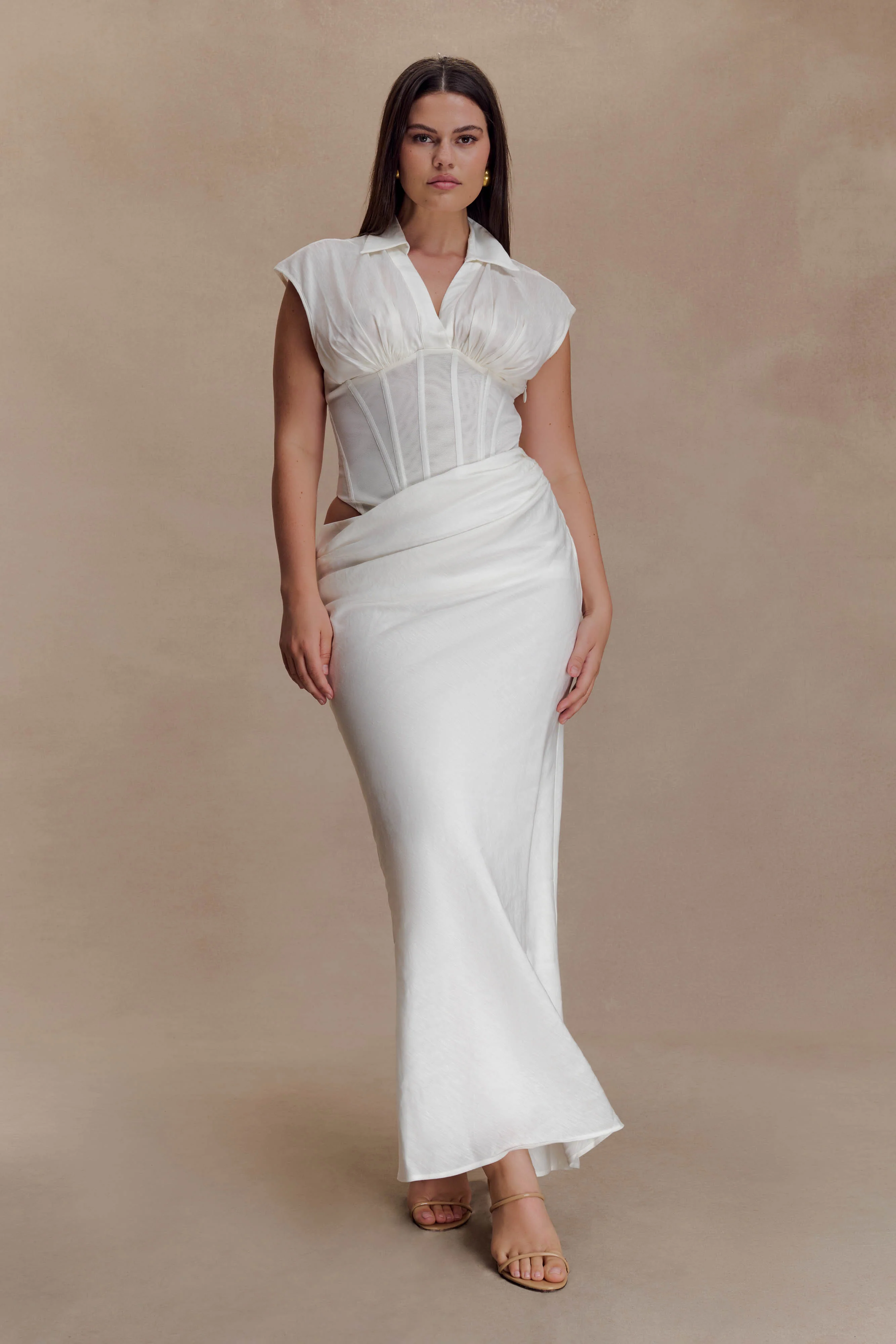 Saphira Shirt Corset Maxi Dress - White - Image 6