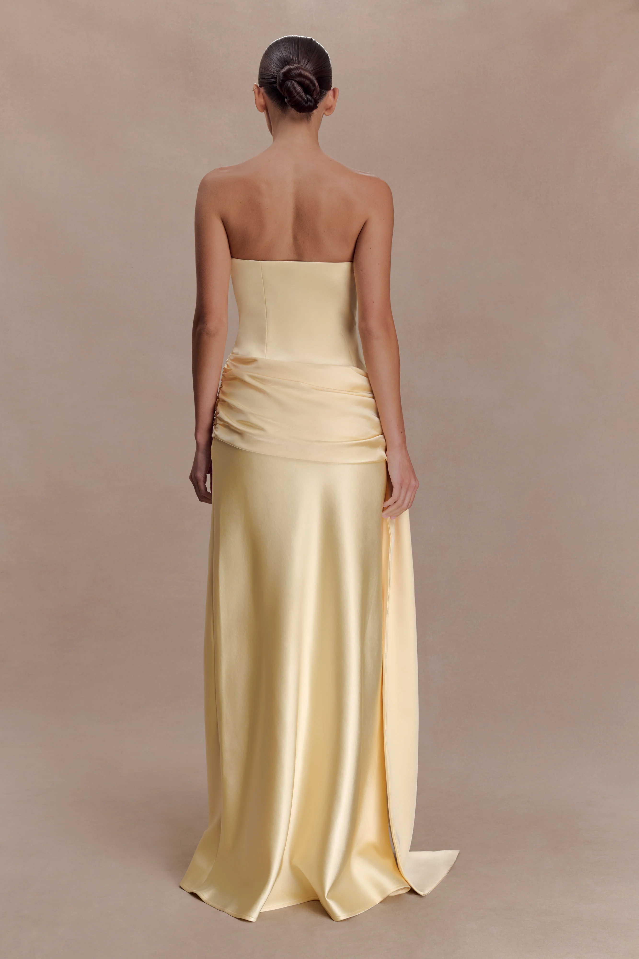 Sarah Strapless Maxi Dress With Waist Tie - Lemon - Image 2