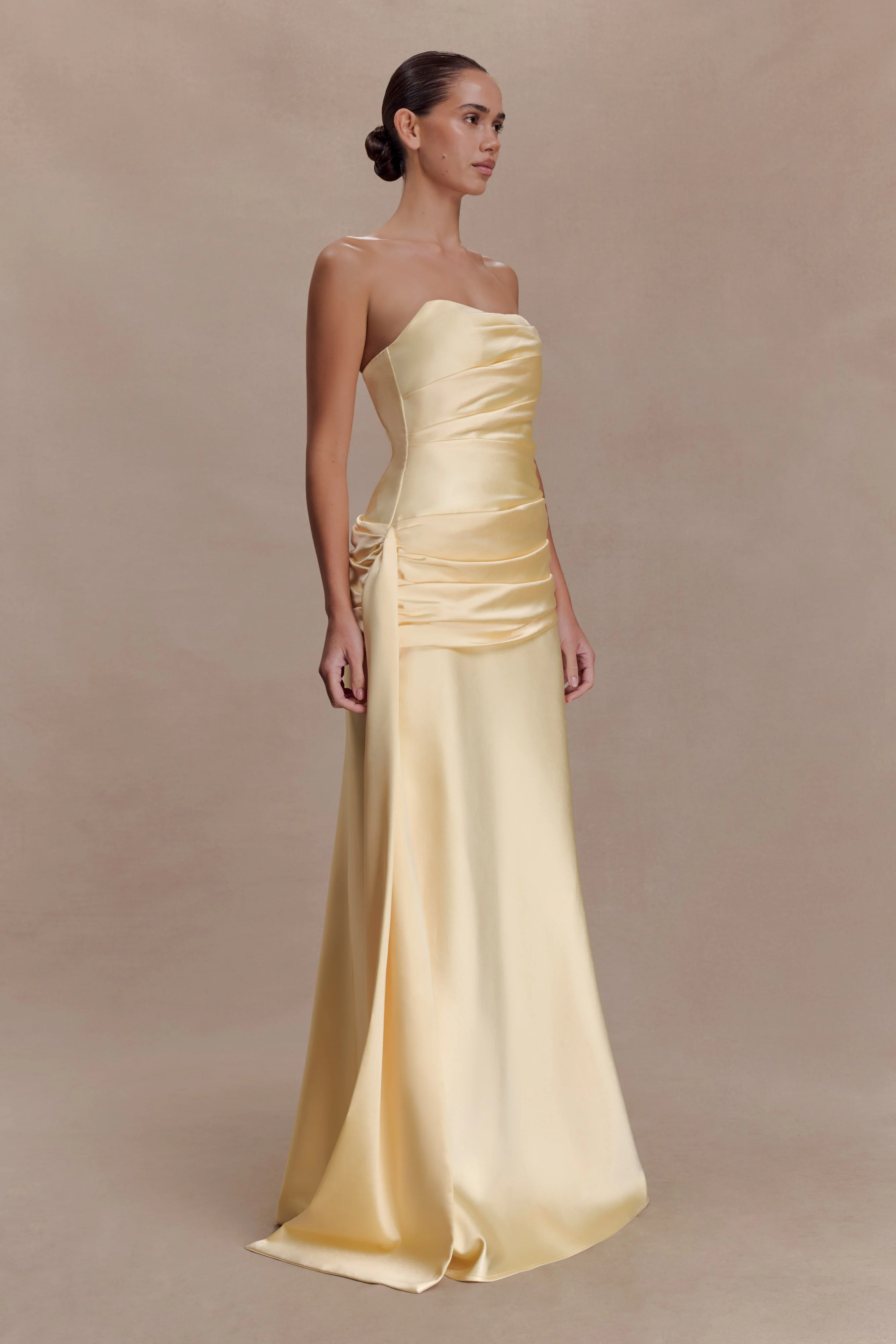 Sarah Strapless Maxi Dress With Waist Tie - Lemon - Image 4