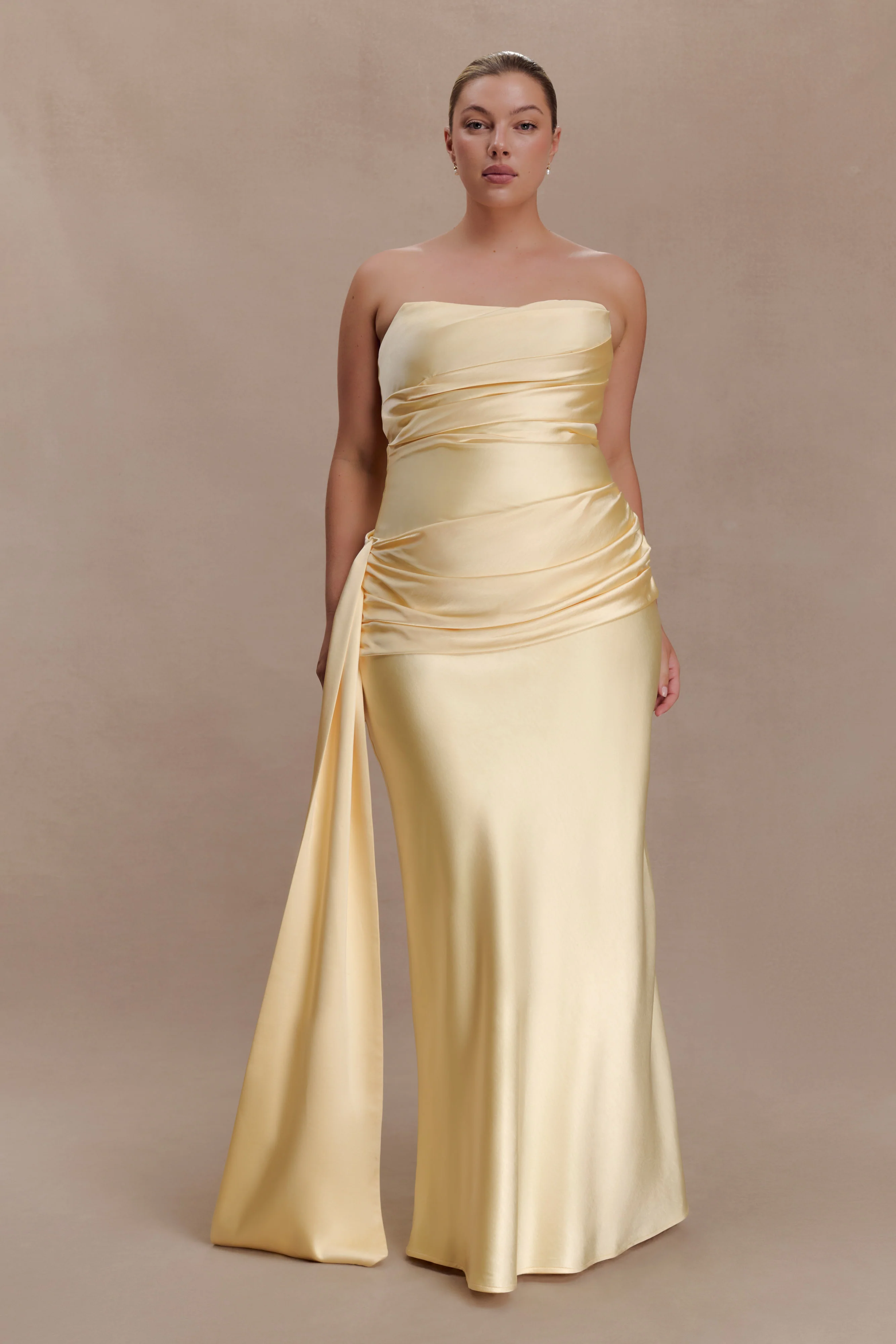 Sarah Strapless Maxi Dress With Waist Tie - Lemon - Image 5