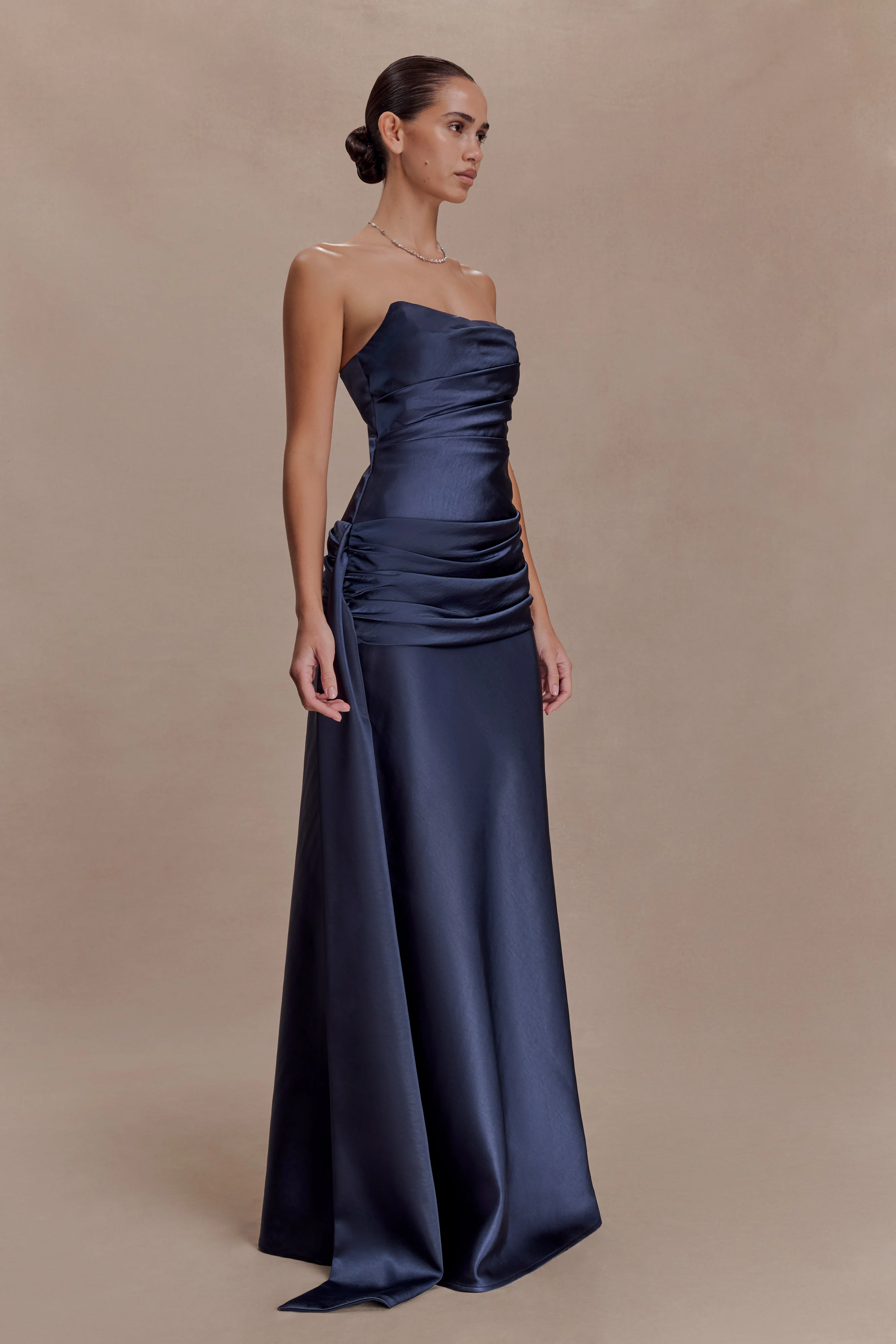 Sarah Strapless Maxi Dress With Waist Tie - Navy - Image 2