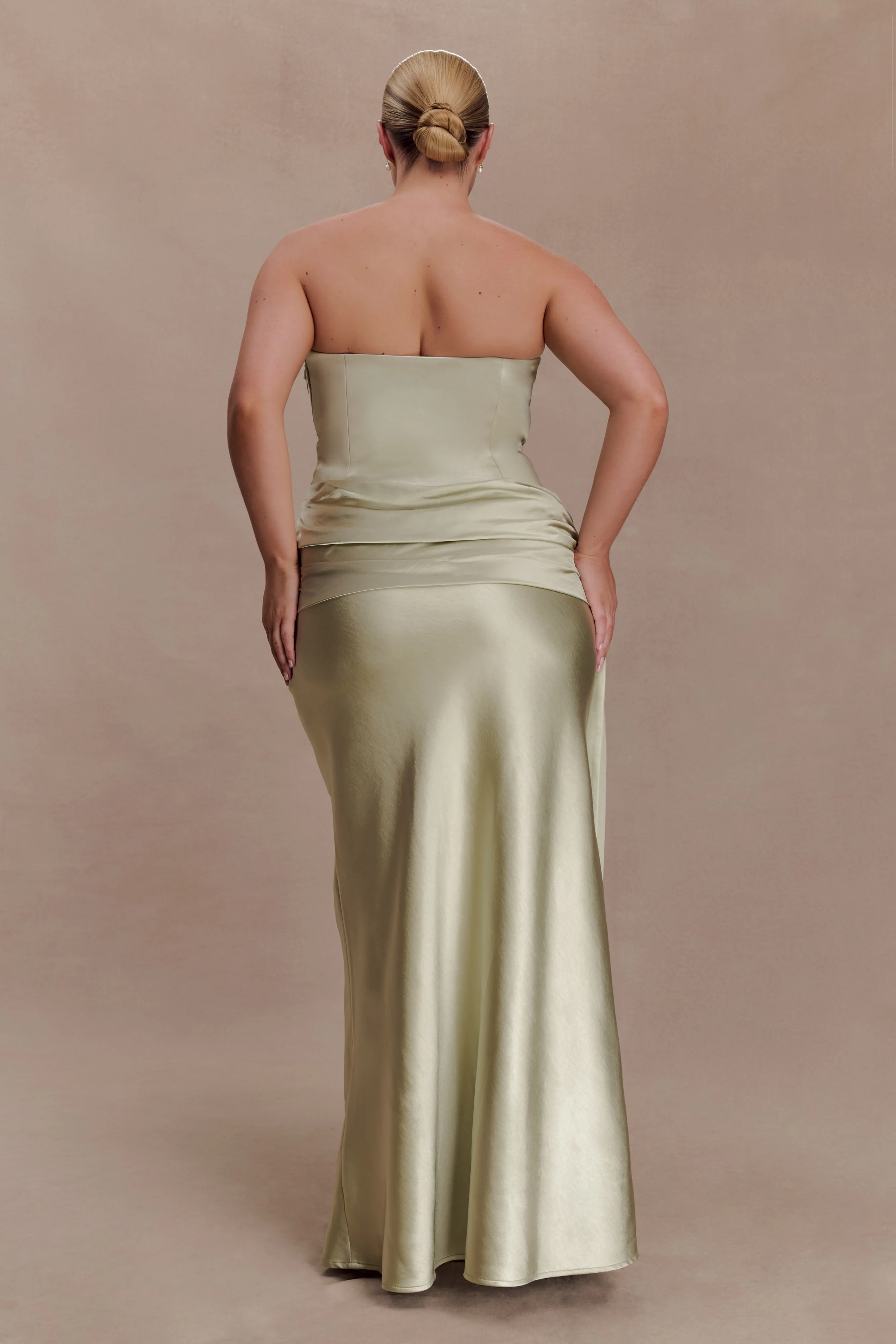 Sarah Strapless Maxi Dress With Waist Tie - Sage - Image 2