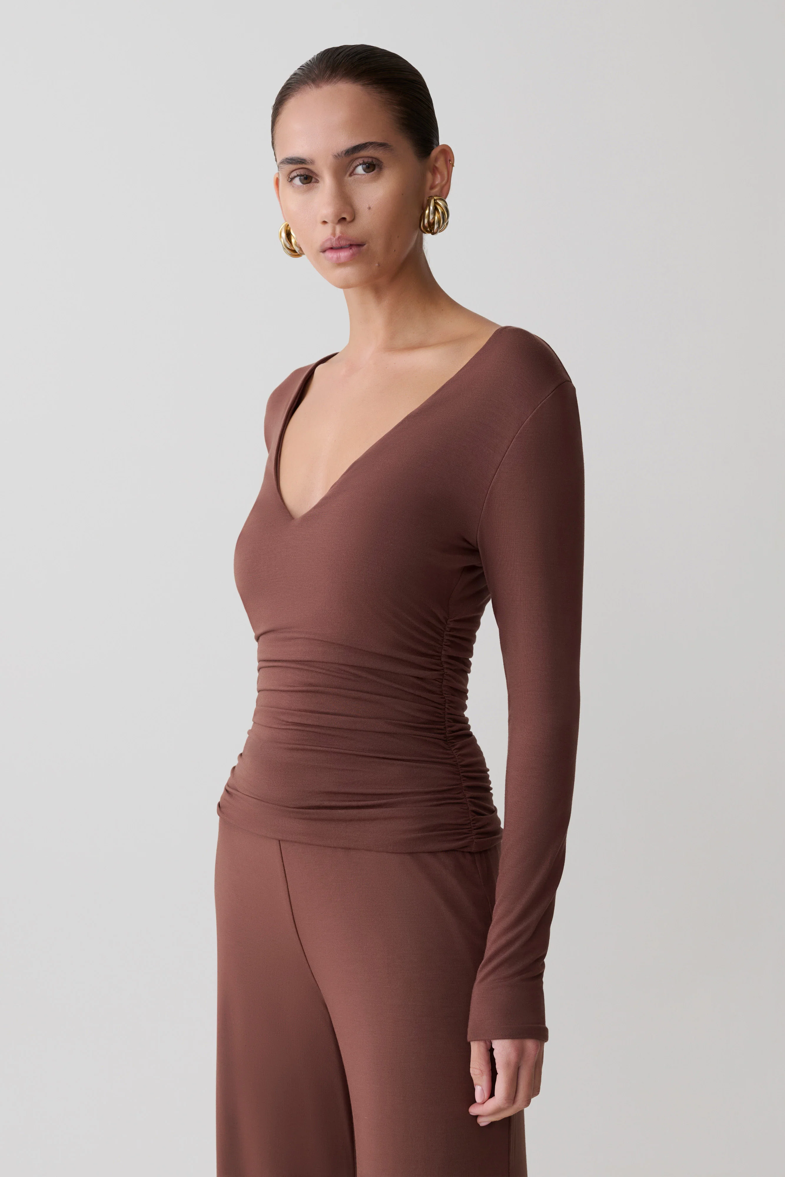 Sari Long Sleeve Modal Top - Chocolate - Image 3
