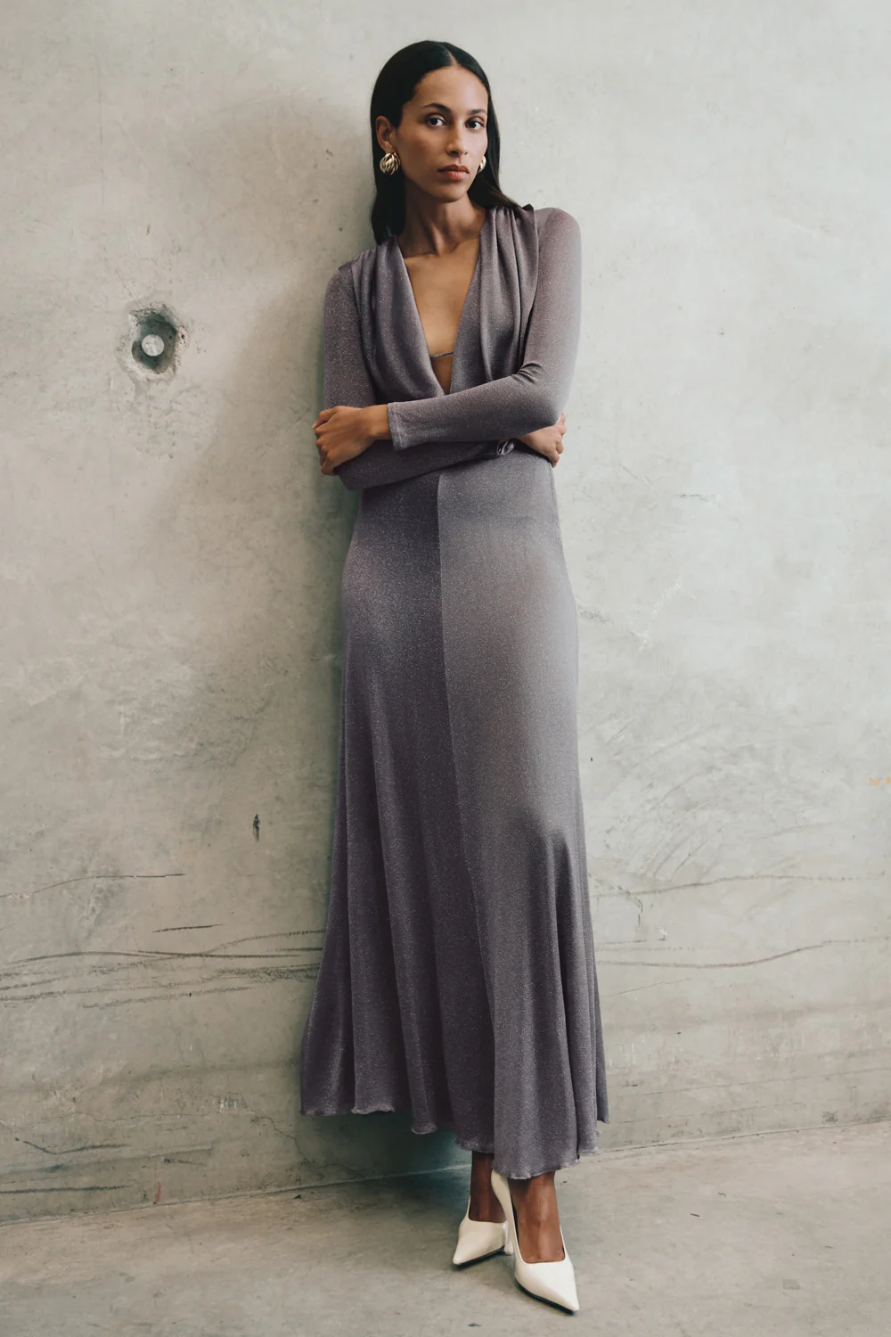 Scarlet Lurex Cowl Maxi Dress - Silver - Image 8