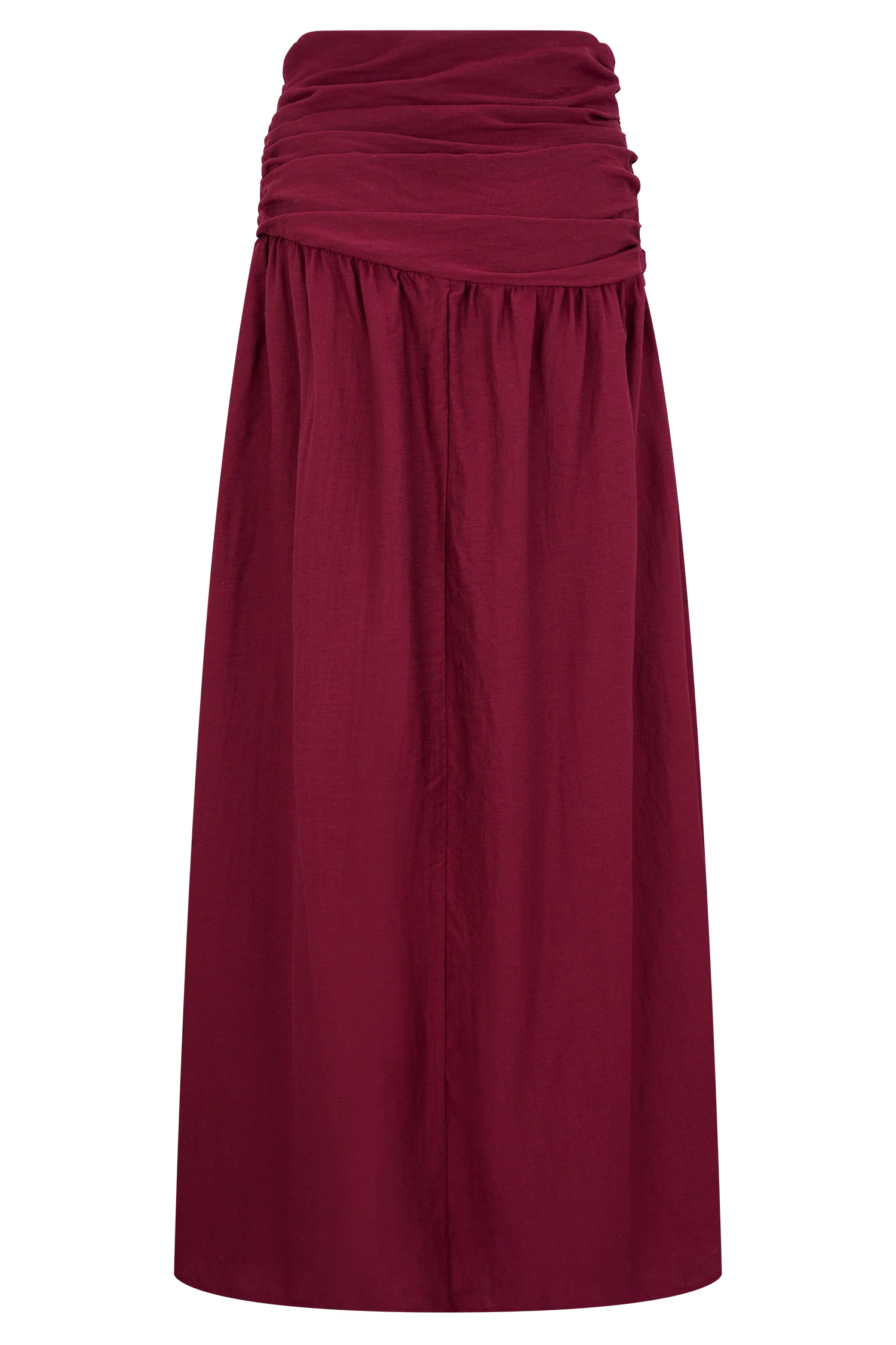 Scottie Gathered Linen Knot Maxi Skirt - Wine - Image 5