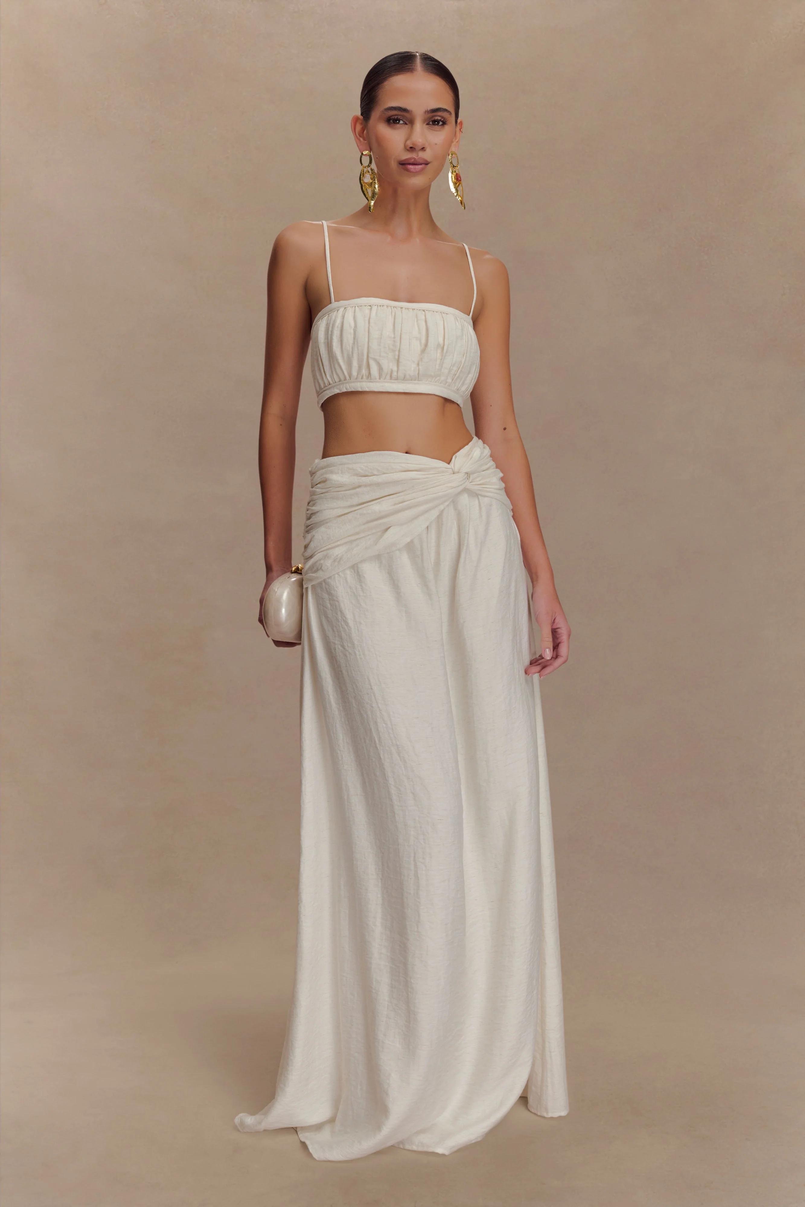 Scottie Shirred Linen Bandeau - Oat Marle - Image 6