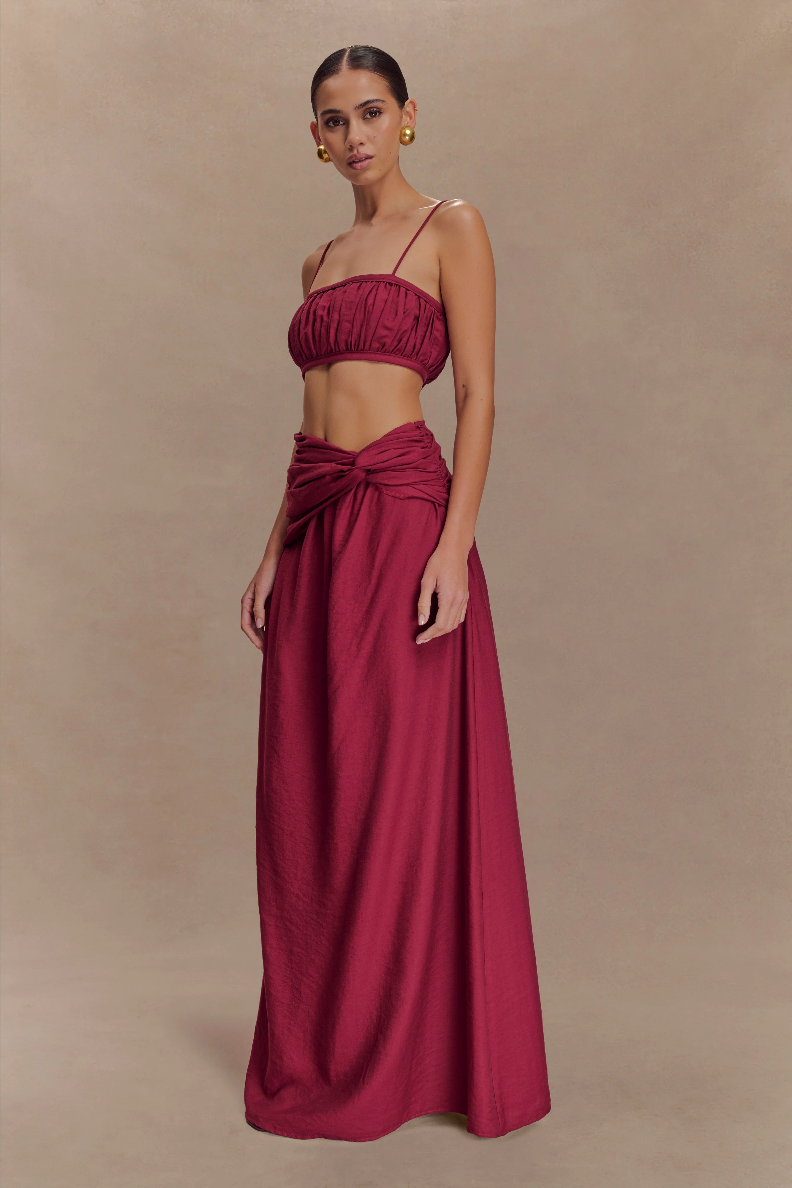 Scottie Shirred Linen Bandeau - Wine - Image 4