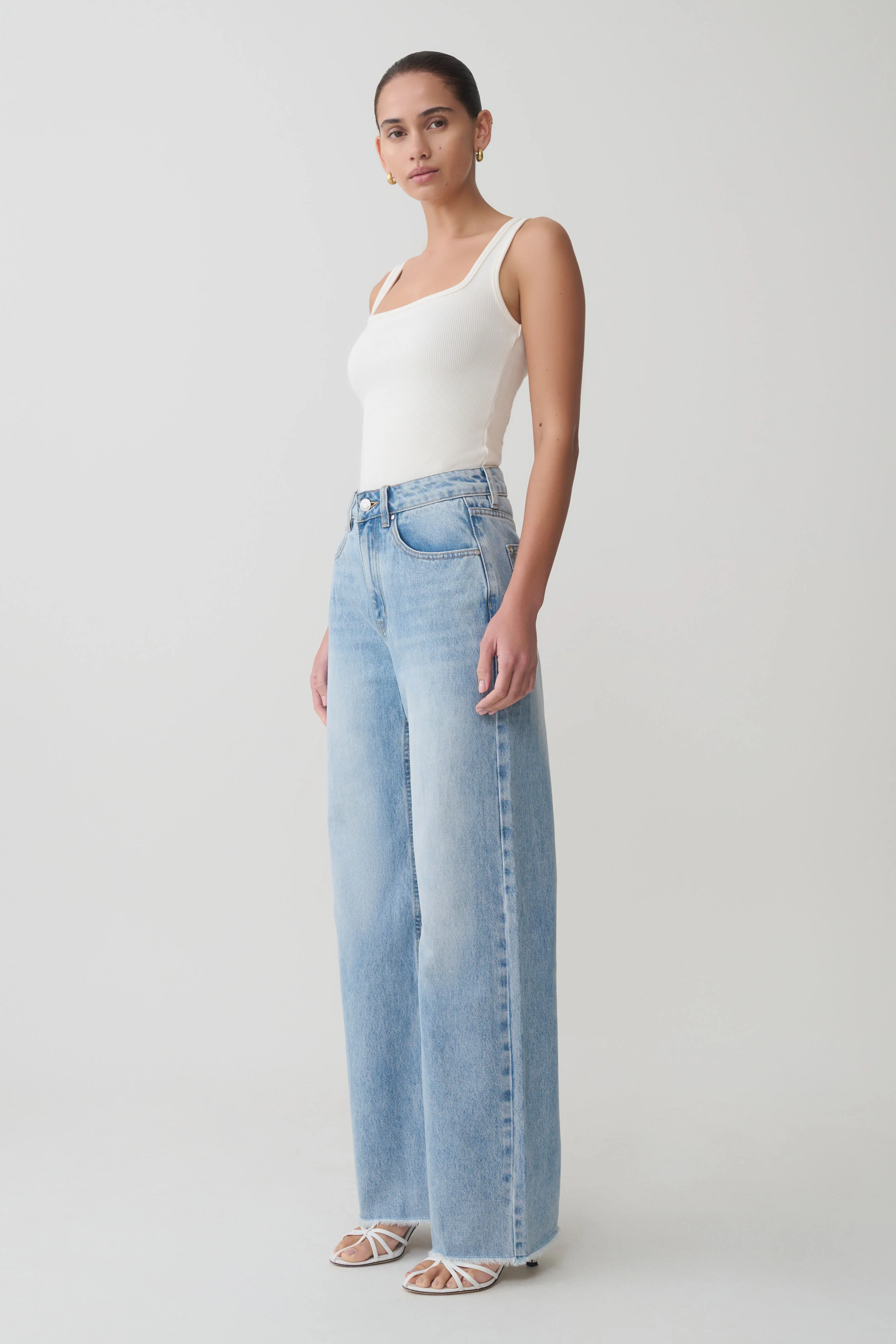 Sebastian Straight Leg Denim Jeans With Fray Hem - Washed Light Blue - Image 3