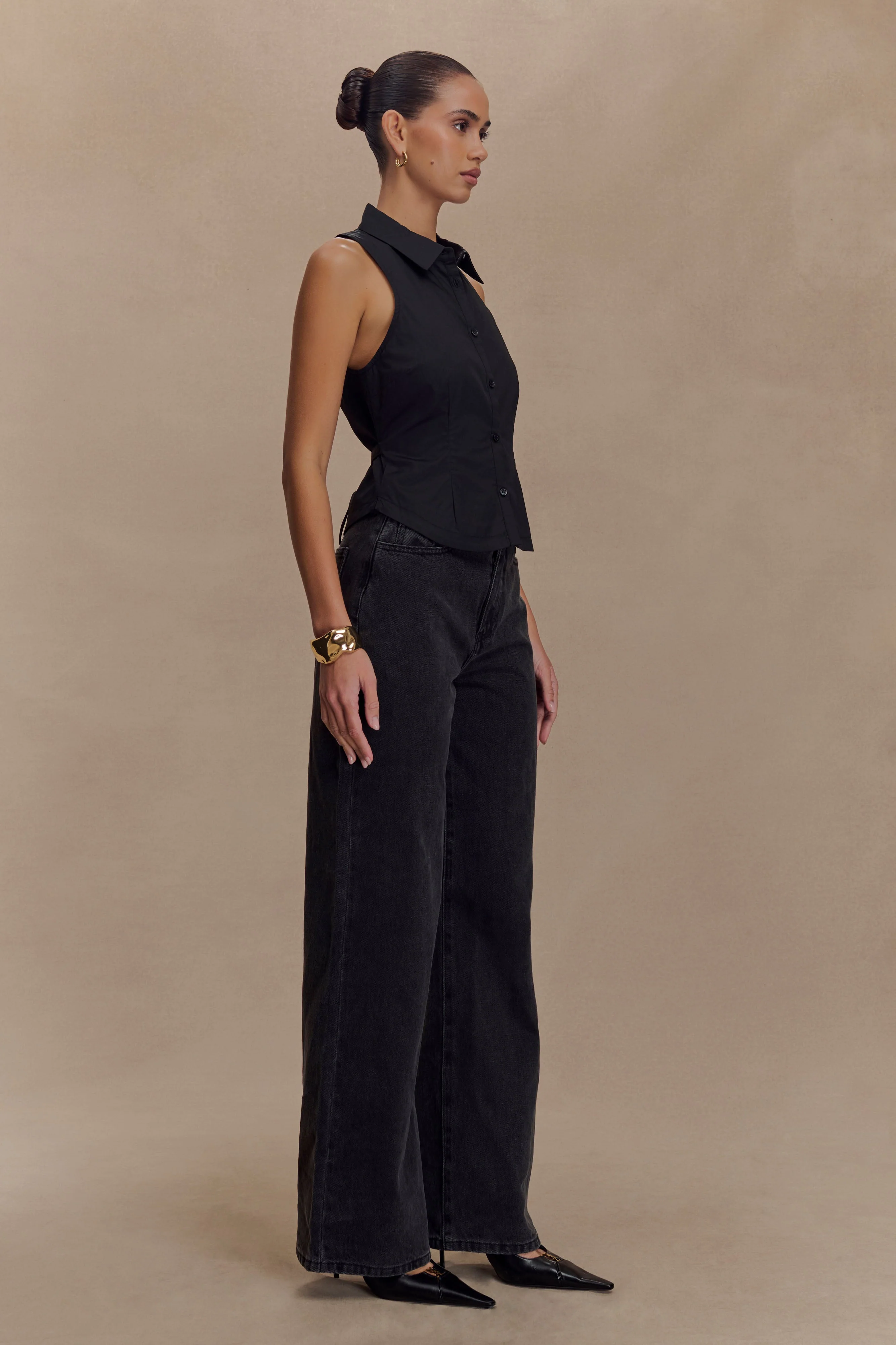 Selene Sleeveless Halter Shirt - Black - Image 4