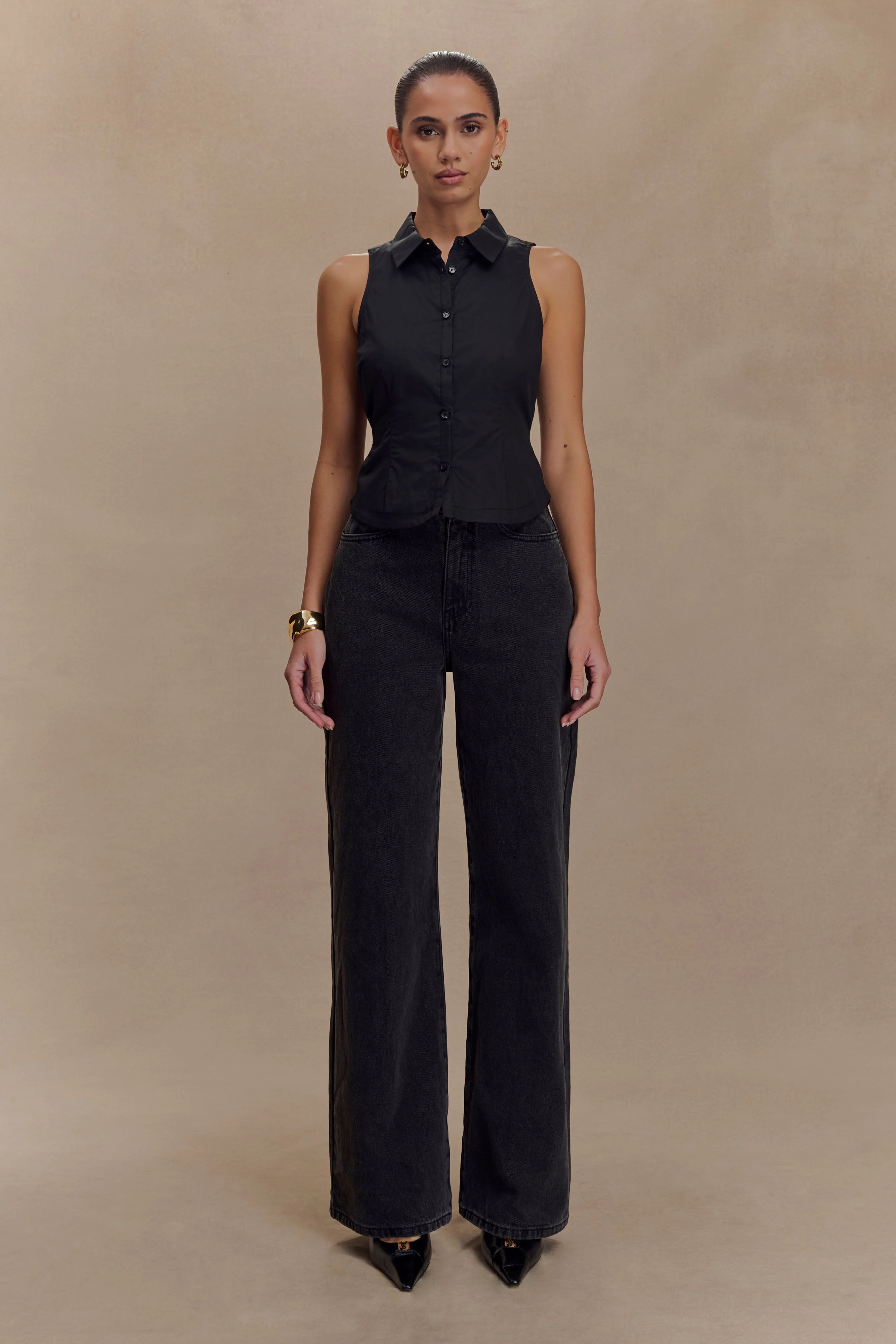 Selene Sleeveless Halter Shirt - Black - Image 6