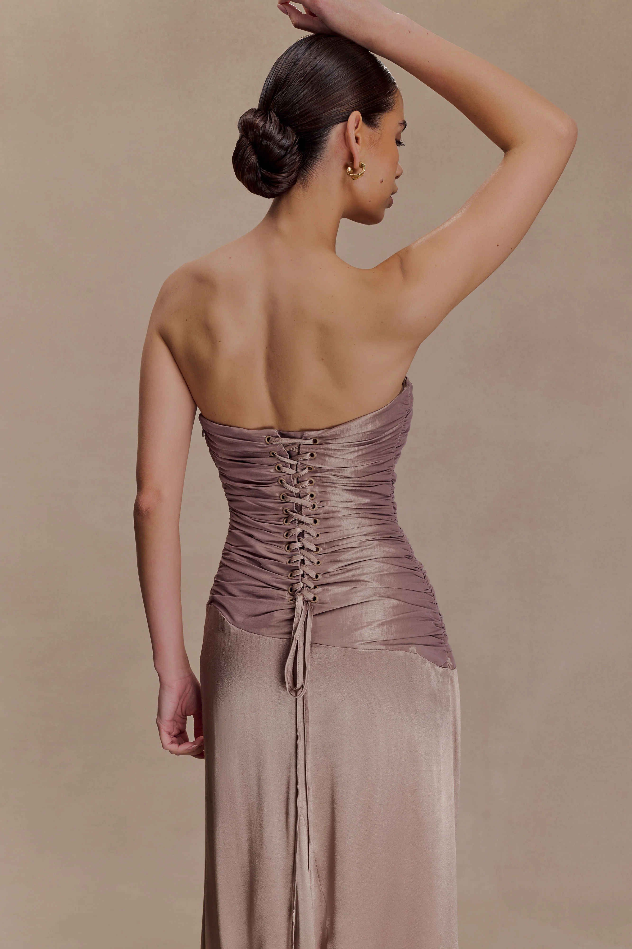 Serena Strapless Taffeta Maxi Dress - Bronze Taupe - Image 8