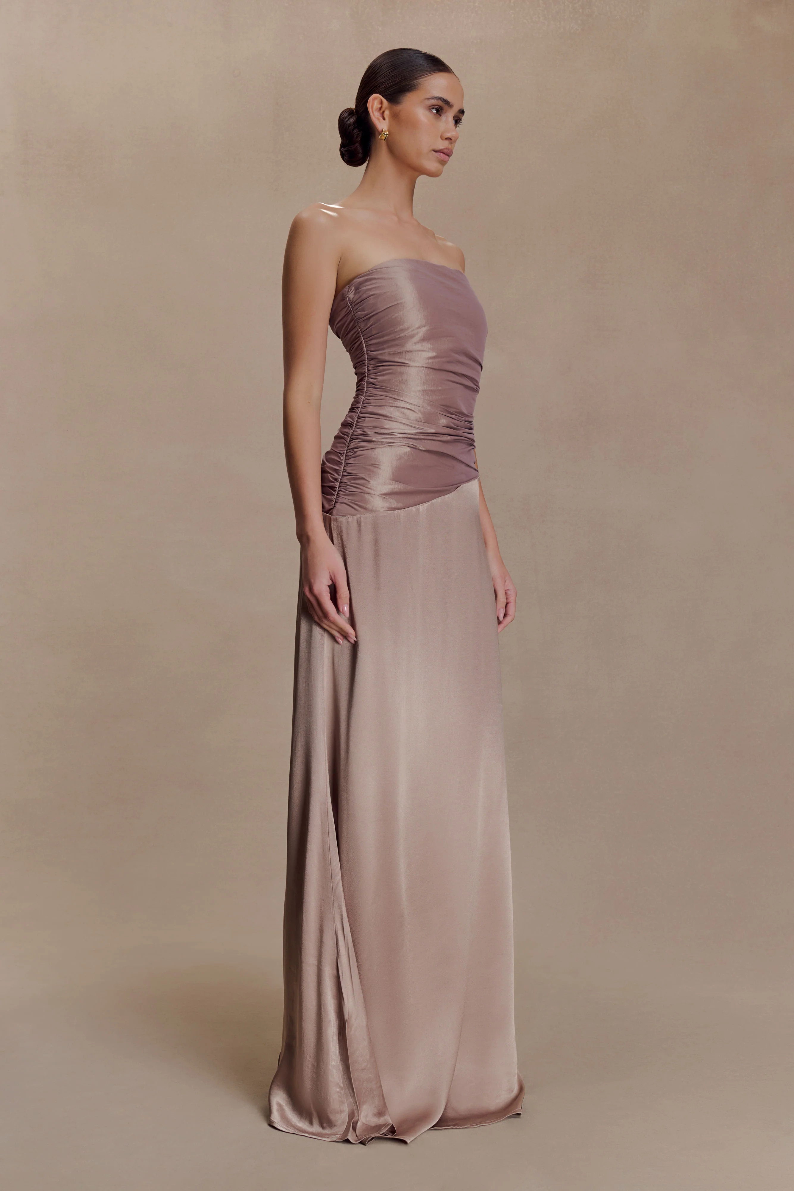 Serena Strapless Taffeta Maxi Dress - Bronze Taupe - Image 9