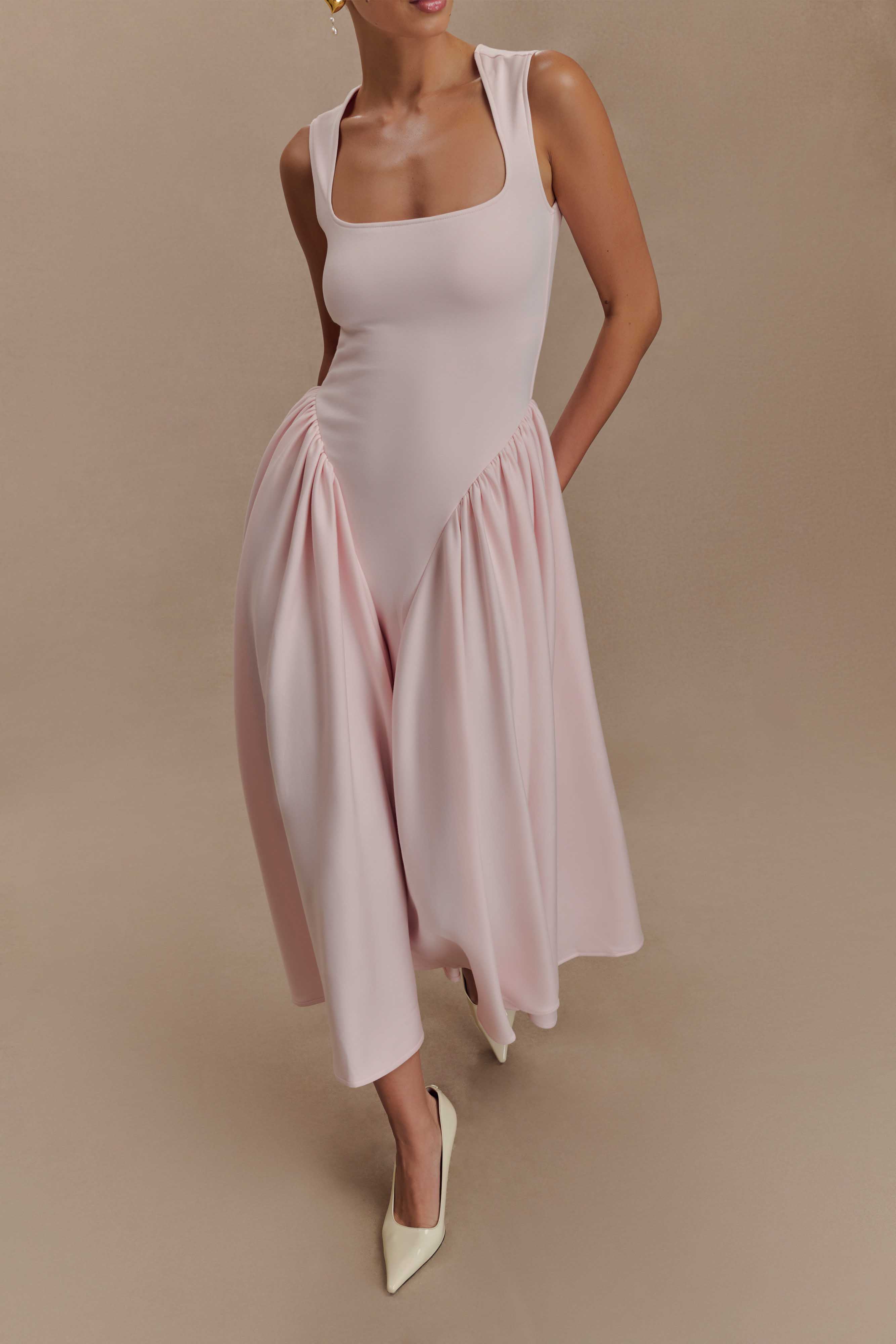 Sharon Scuba Jersey Midi Dress - Ballet Pink - Image 4