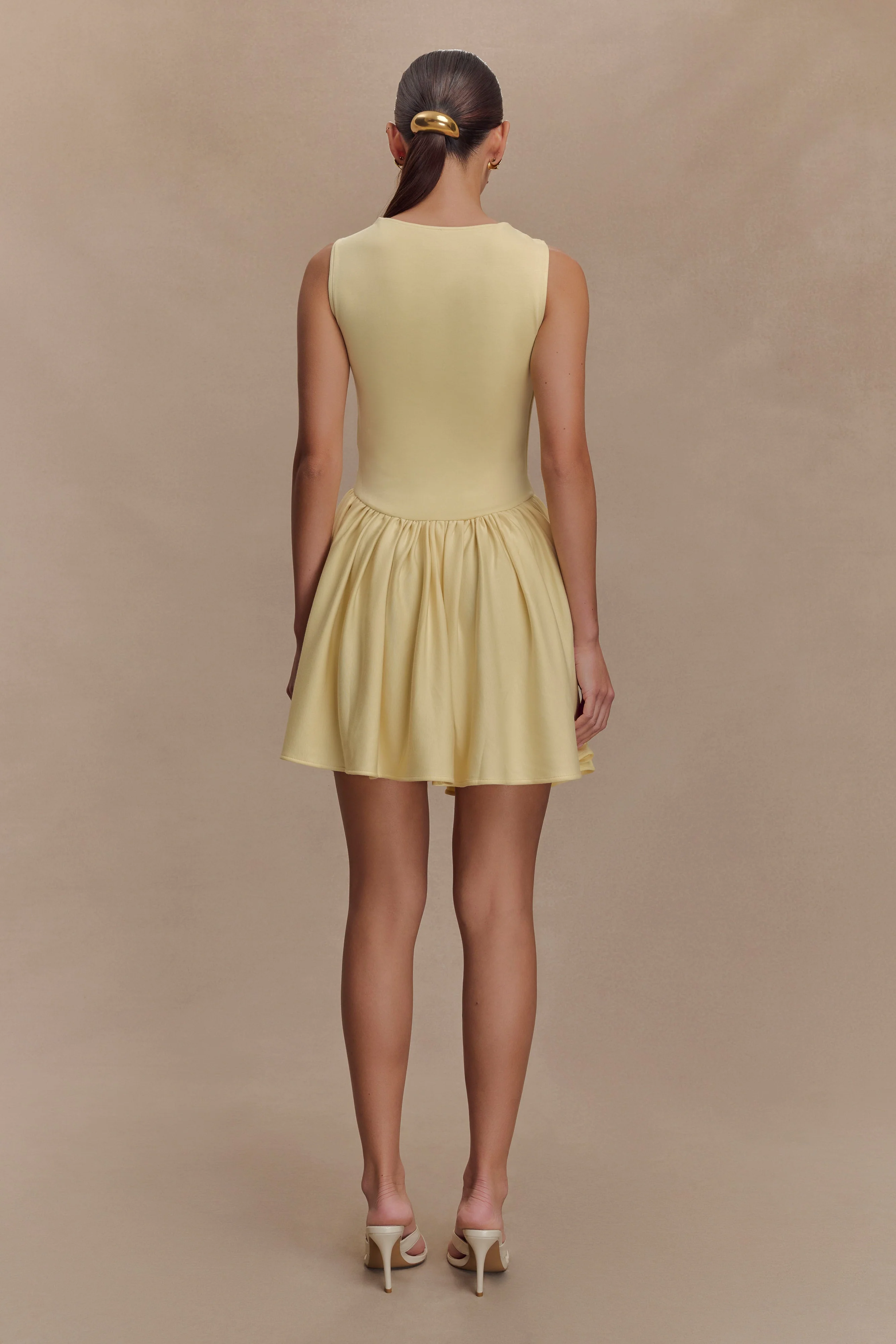 Sharon Scuba Jersey Mini Dress - Pastel Lemon - Image 2