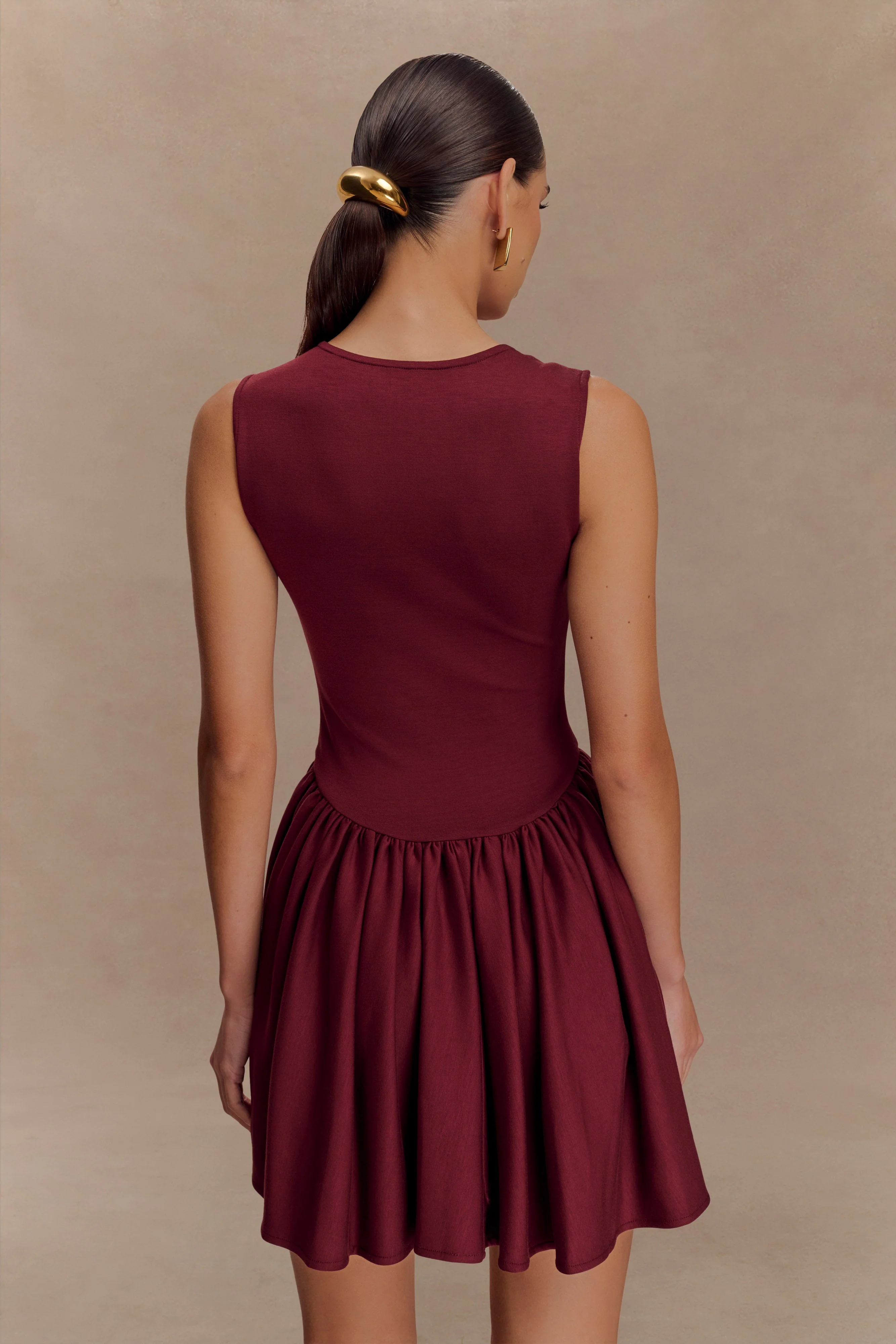 Sharon Scuba Jersey Mini Dress - Wine - Image 2