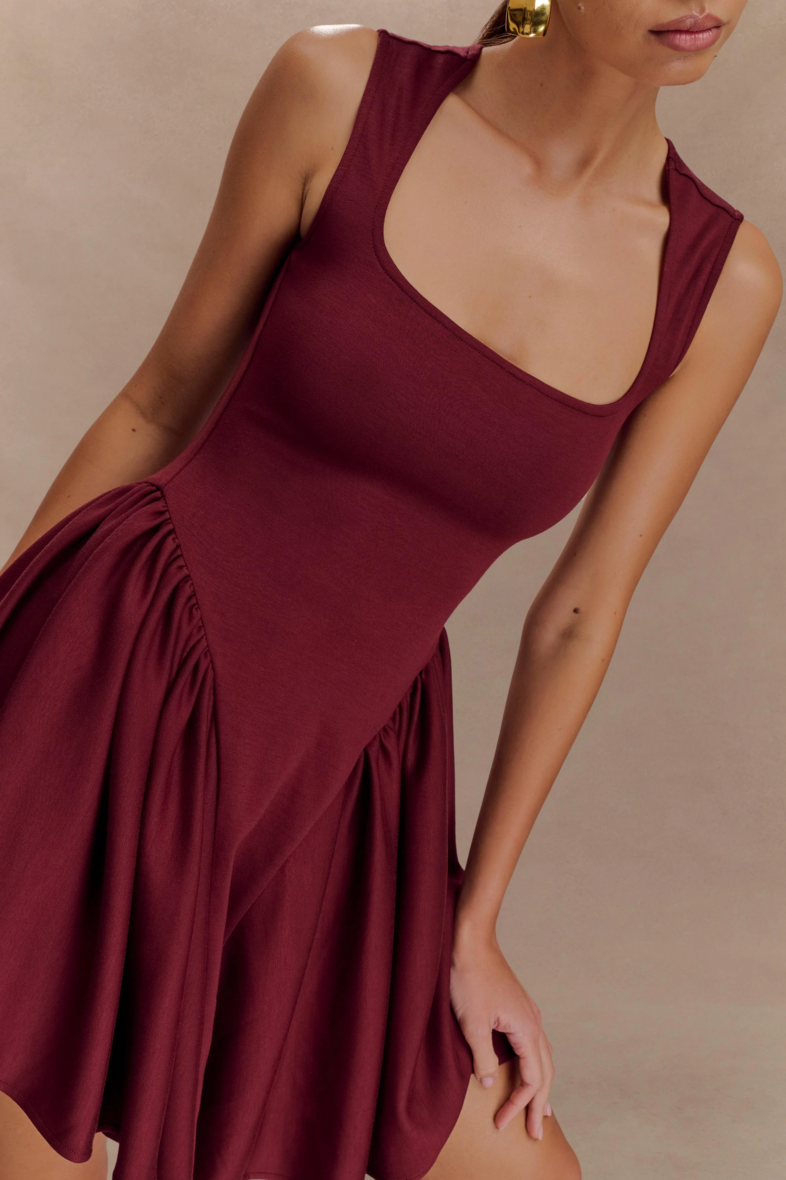 Sharon Scuba Jersey Mini Dress - Wine - Image 3