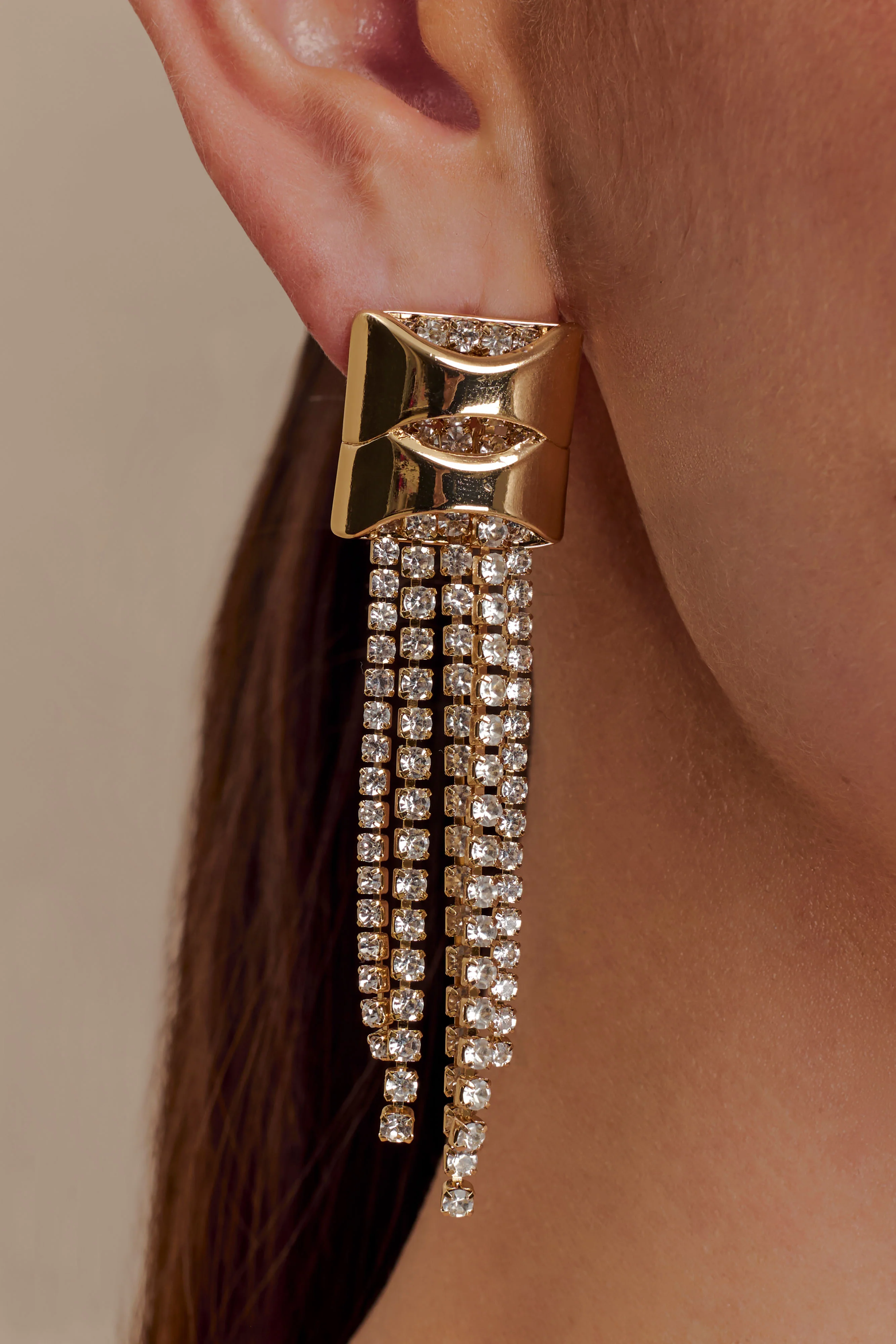 Shea Crystal Fringe Drop Earrings - Gold - Image 3