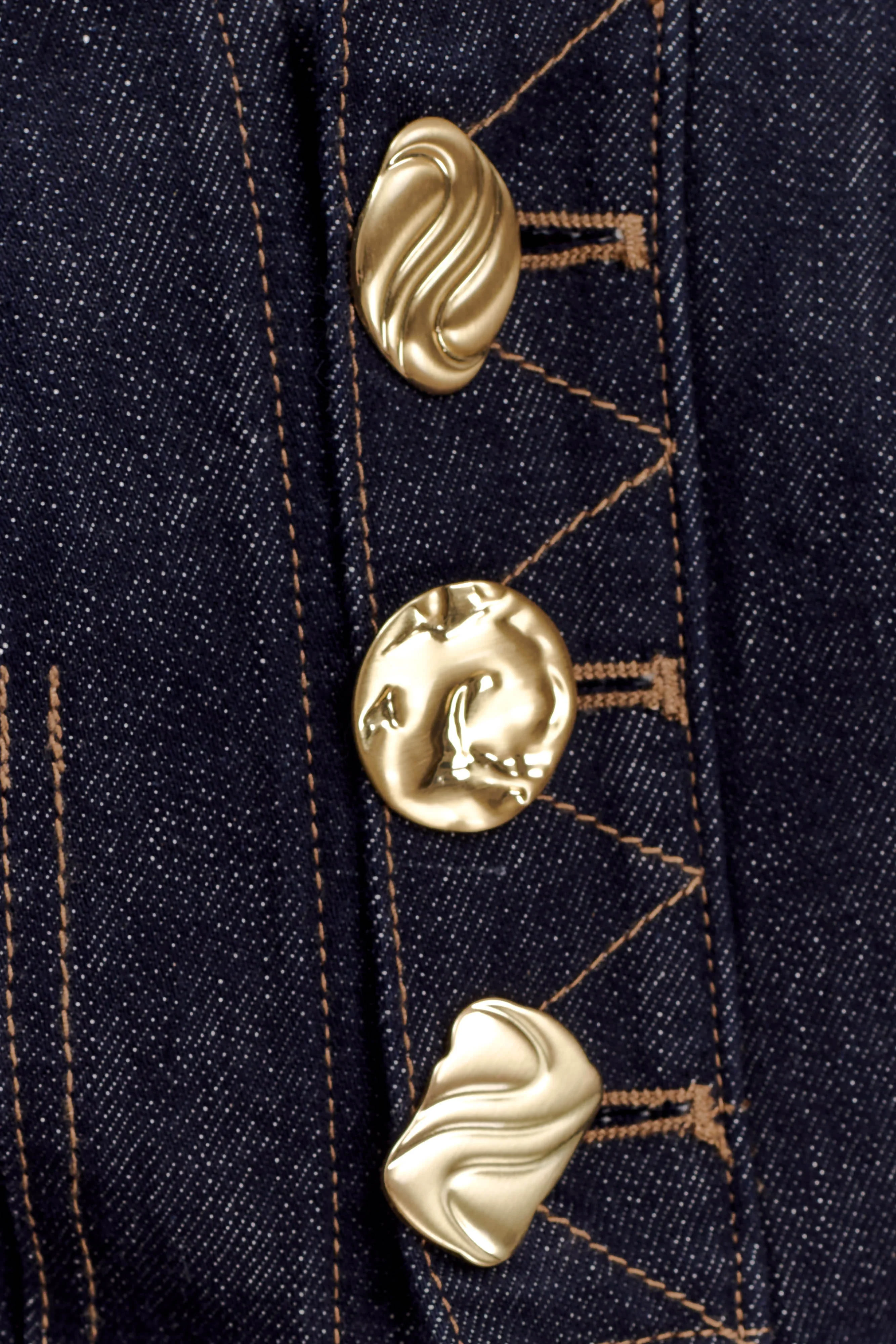 Shona Denim Vest With Decorative Buttons - Washed Indigo Blue - Image 6