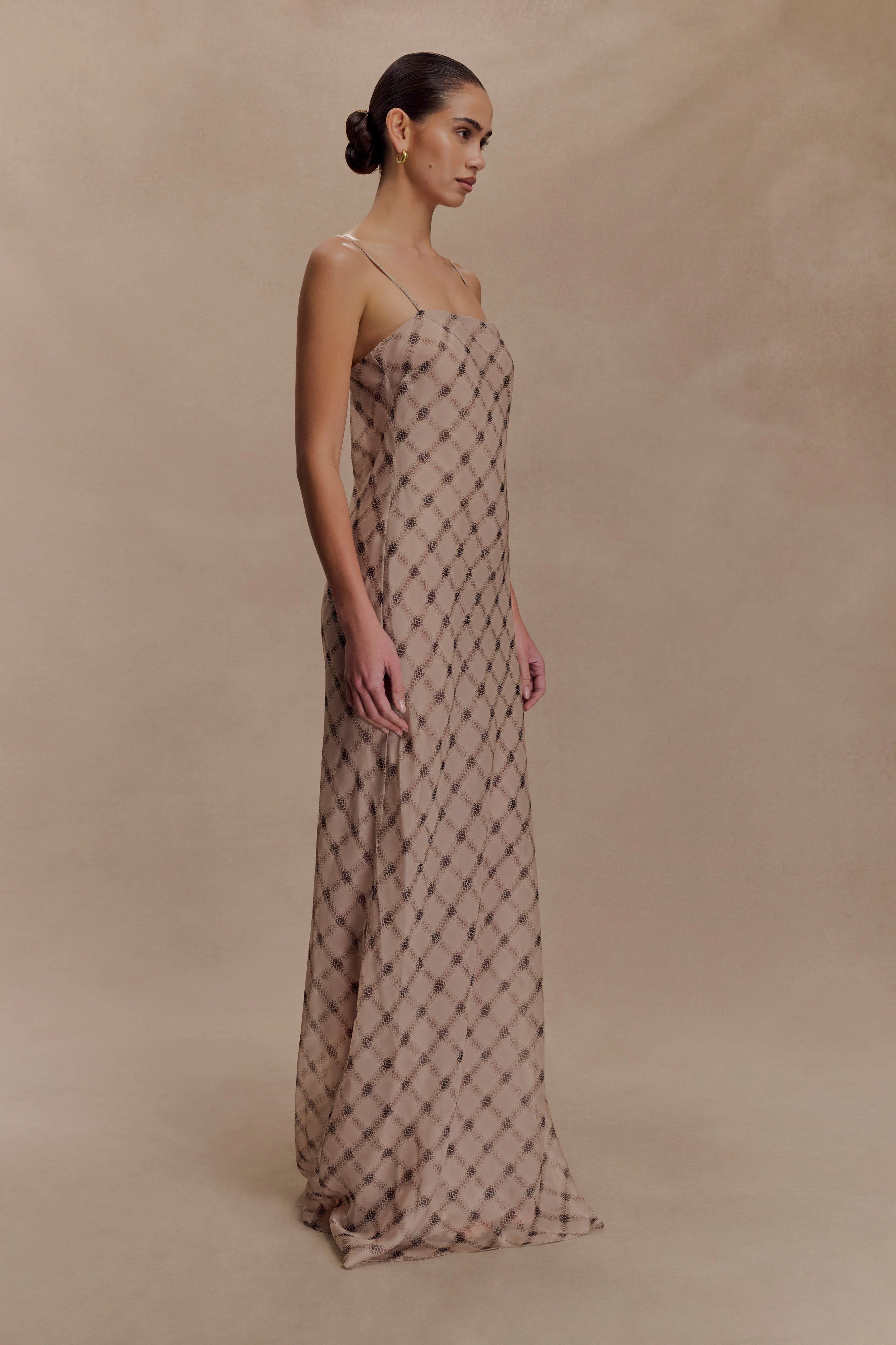 Silvana Chiffon Maxi Dress - Snake Check Print Mocha - Image 3