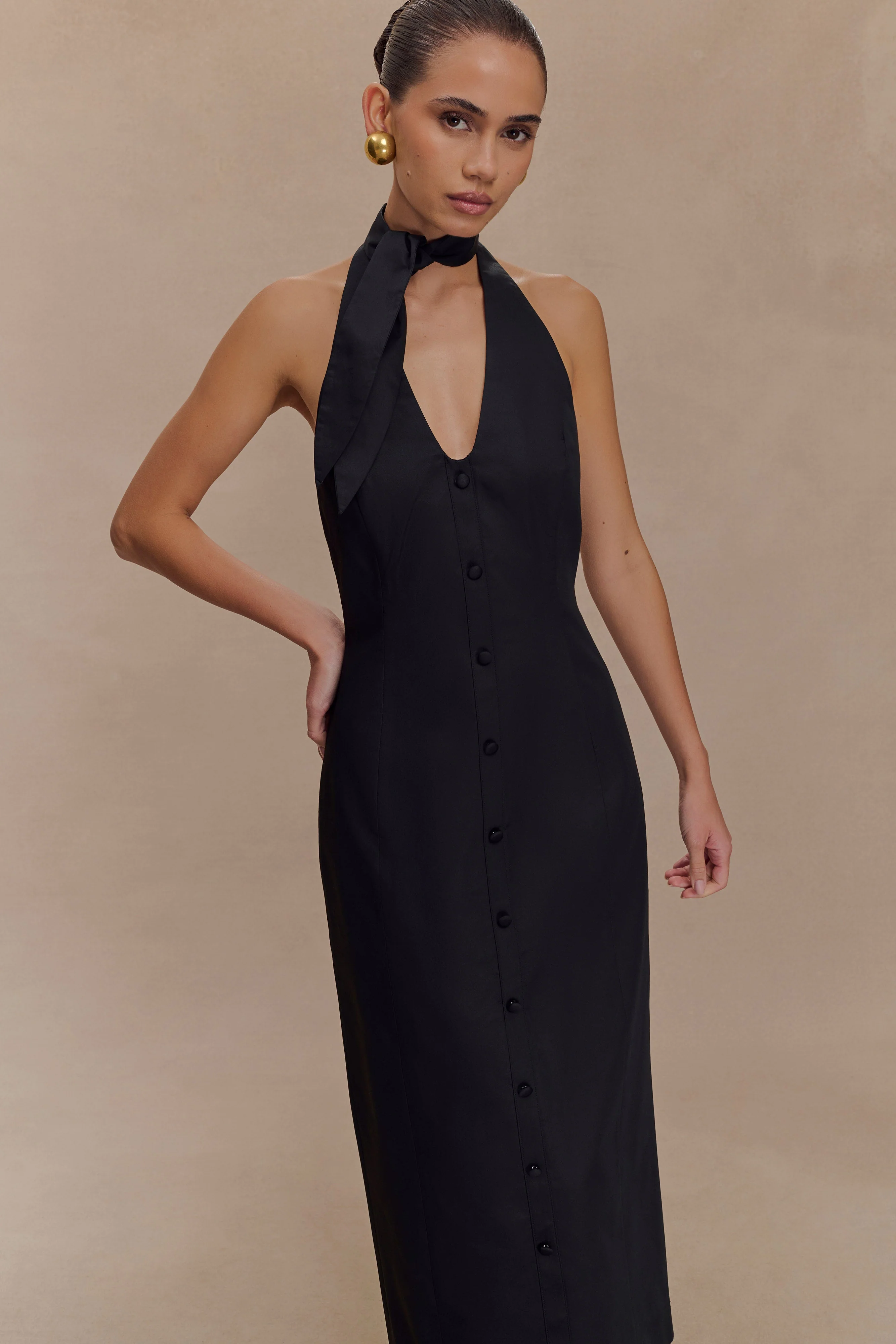 Simona Halter Neck Midi Dress - Black - Image 6