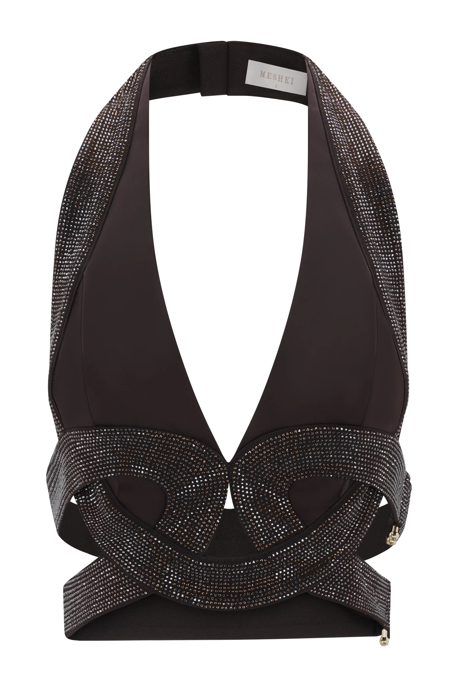 Siren Satin And Diamante Halter Top - Dark Chocolate - Image 11