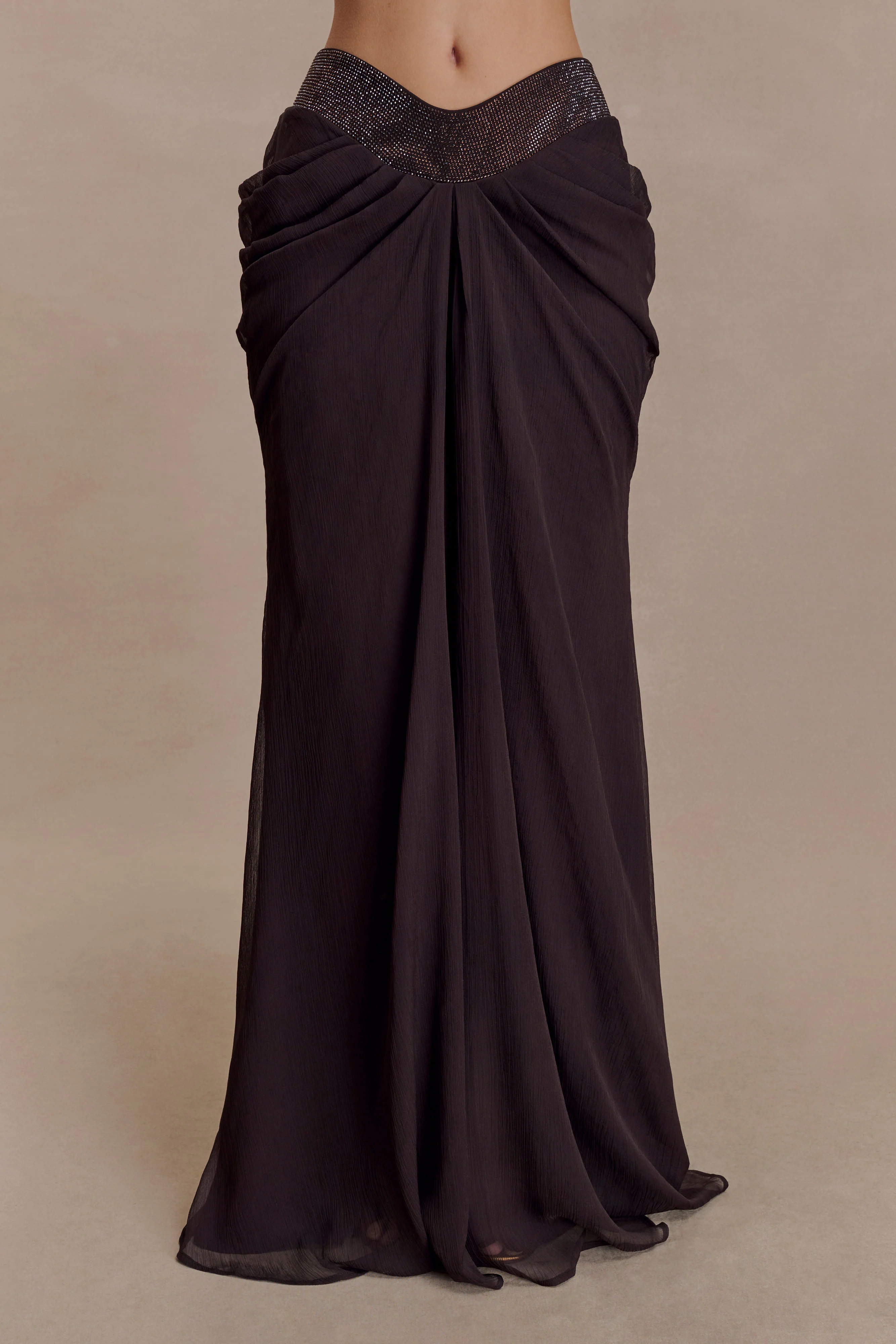 Siren Satin And Diamante Maxi Skirt - Dark Chocolate - Image 8