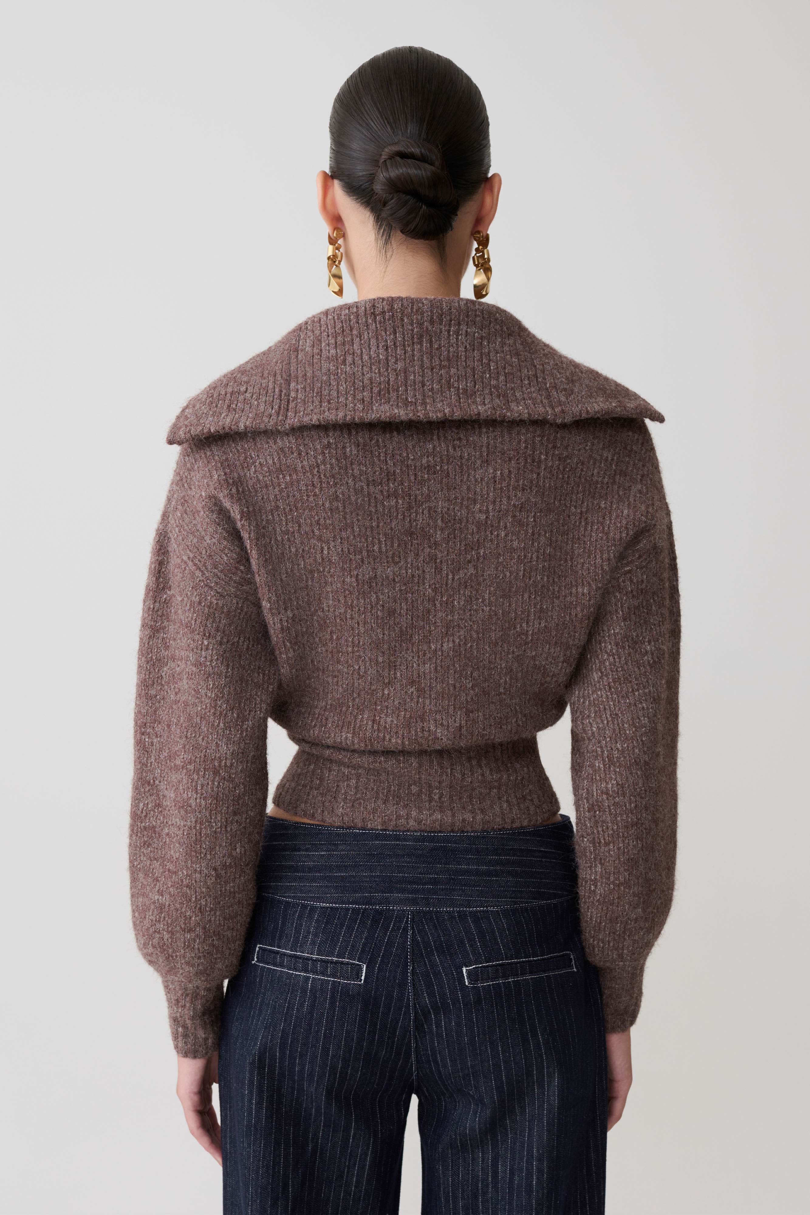 Skylaine Zip Knit Jumper - Brown Marle - Image 2