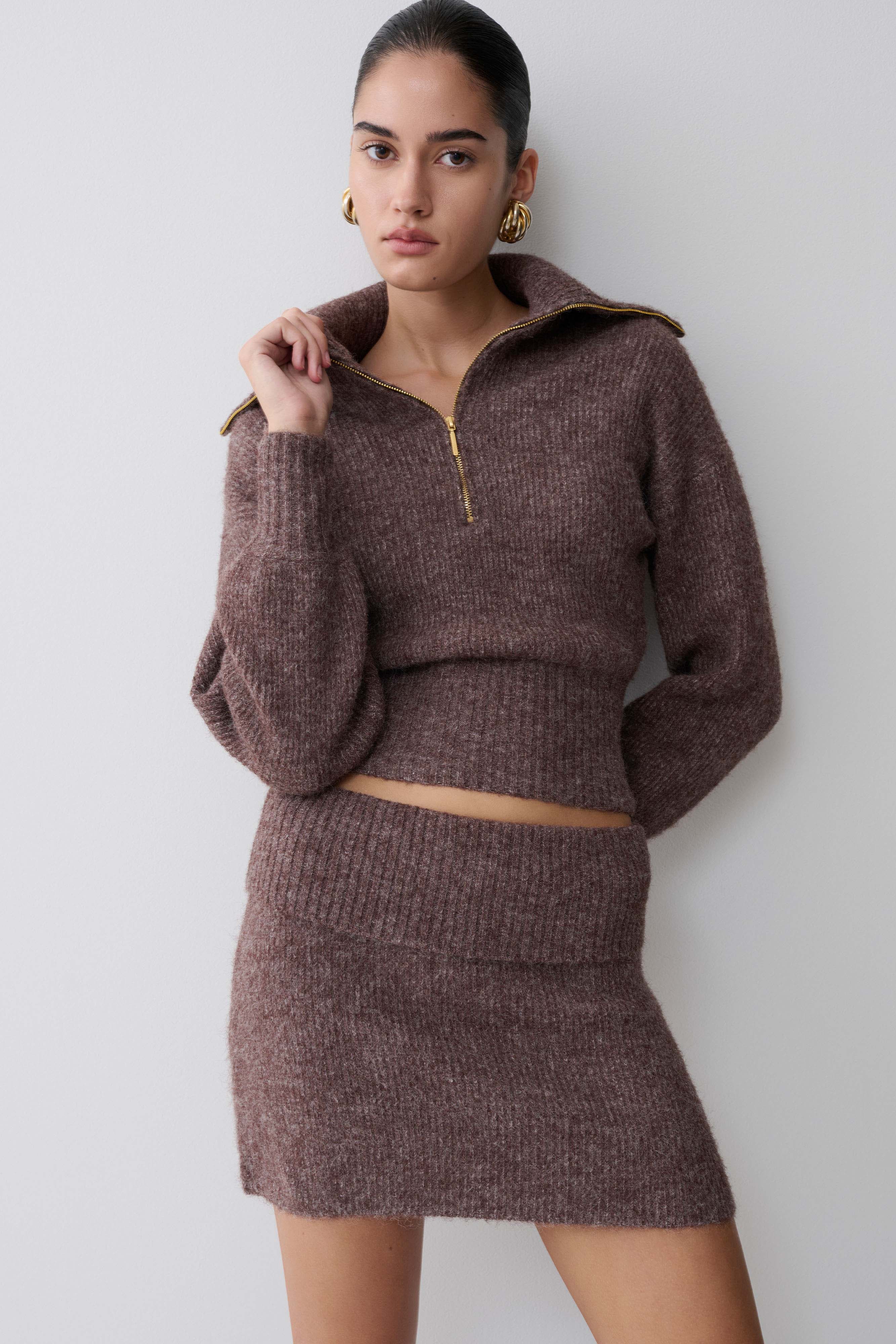 Skylaine Zip Knit Jumper - Brown Marle - Image 6