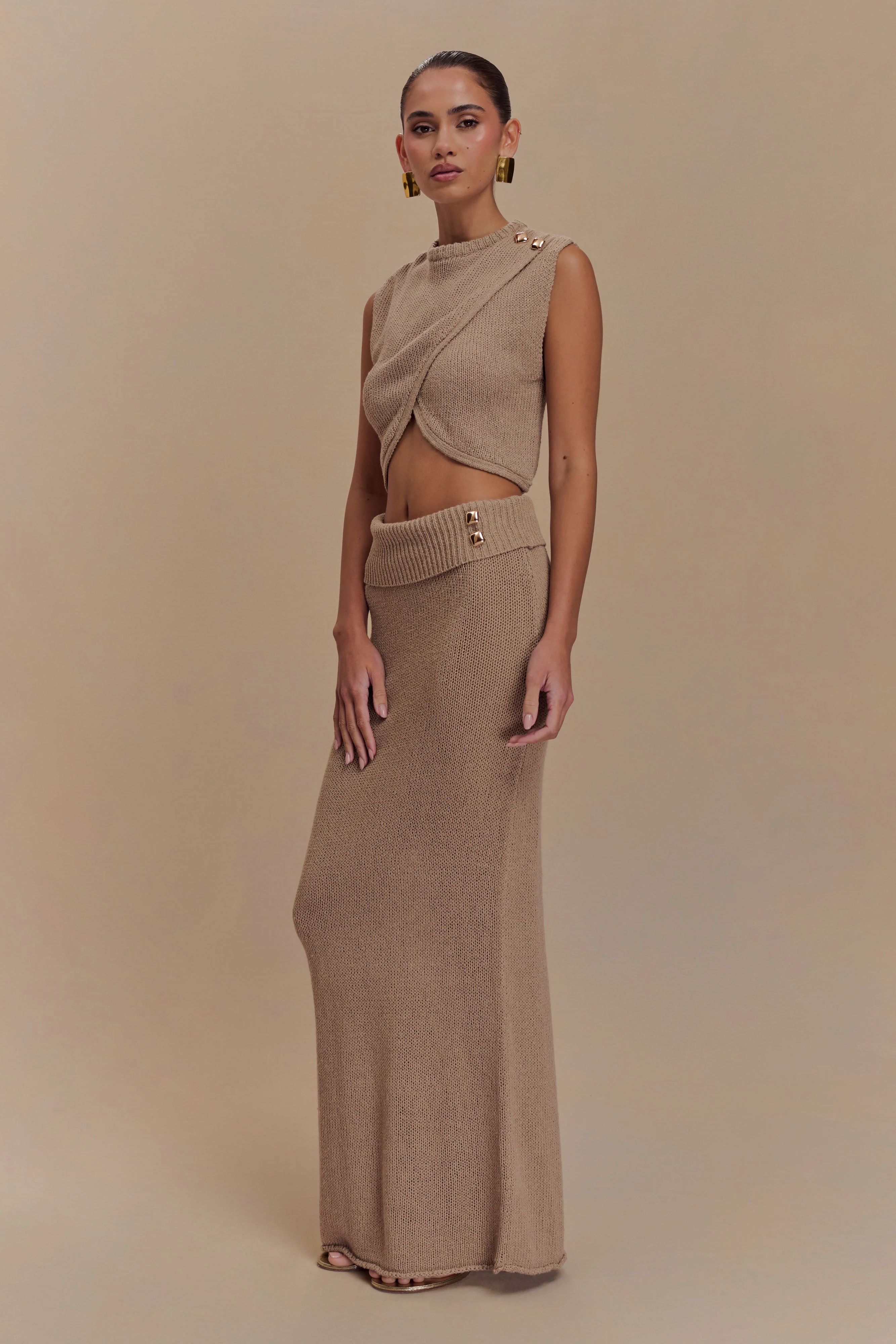 Sloane Knit Maxi Skirt - Latte - Image 3