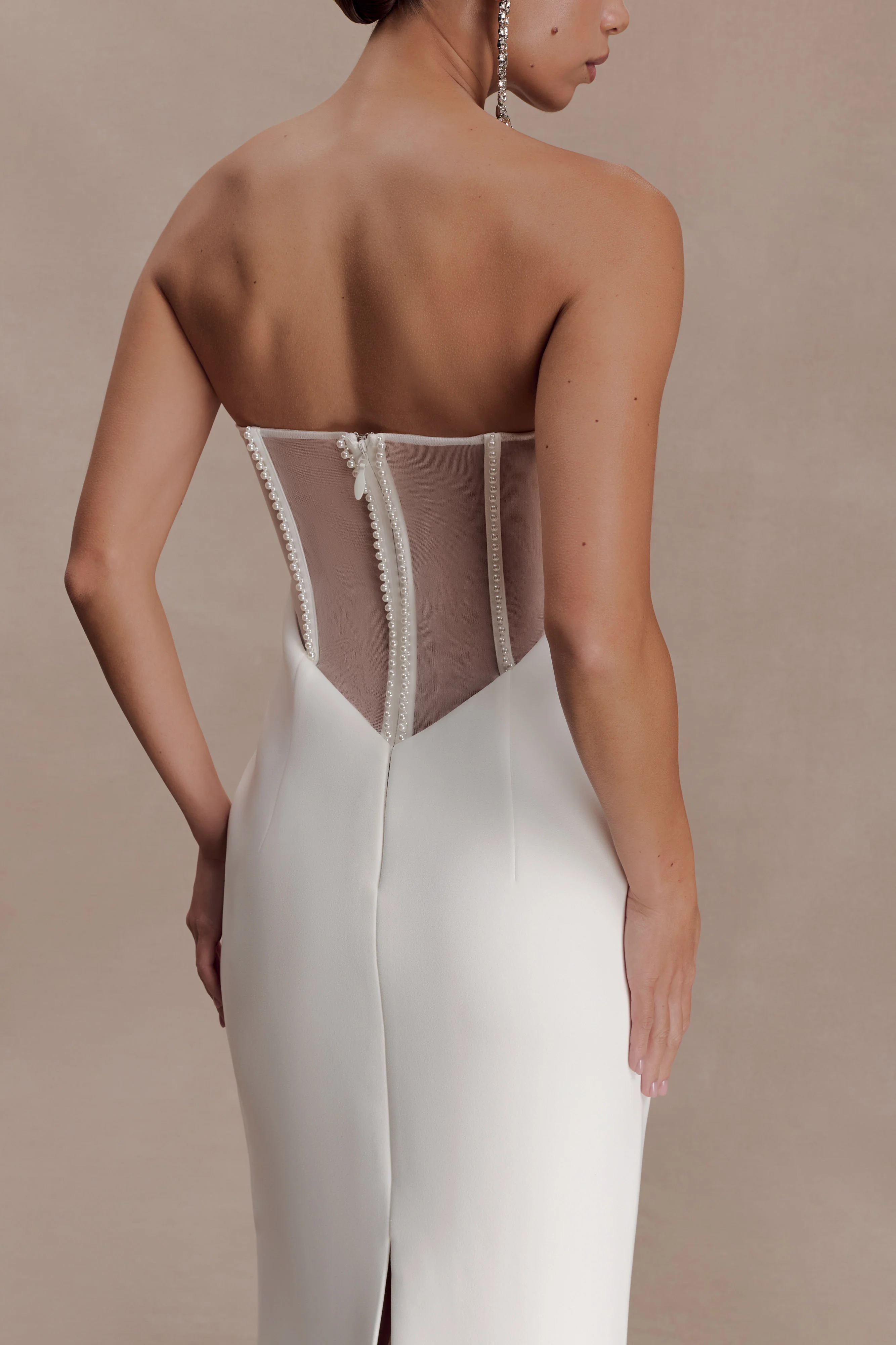 Sloane Strapless Maxi Dress With Pearls - White - Image 3
