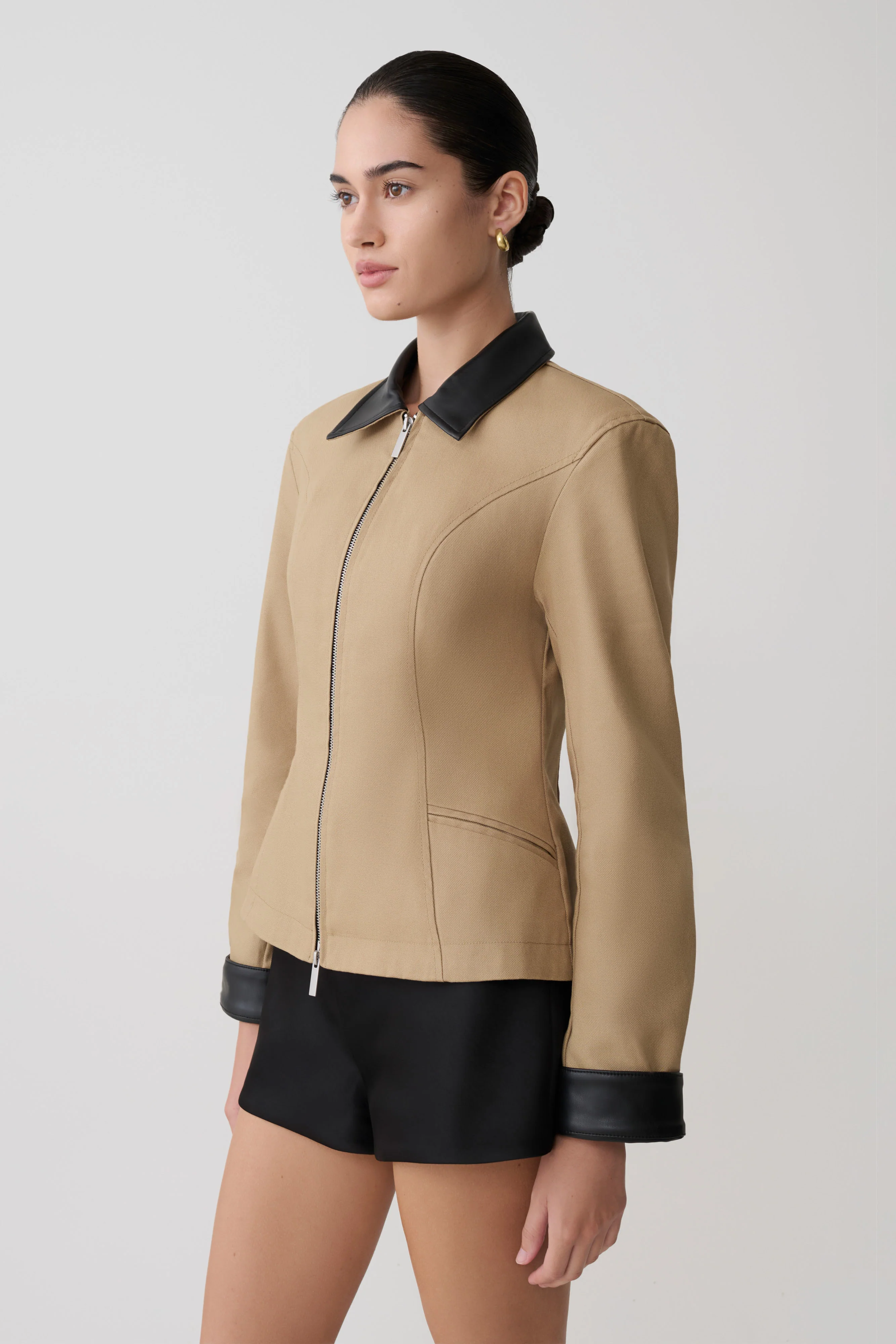 Solange Zip Up Collared Jacket - Natural - Image 6