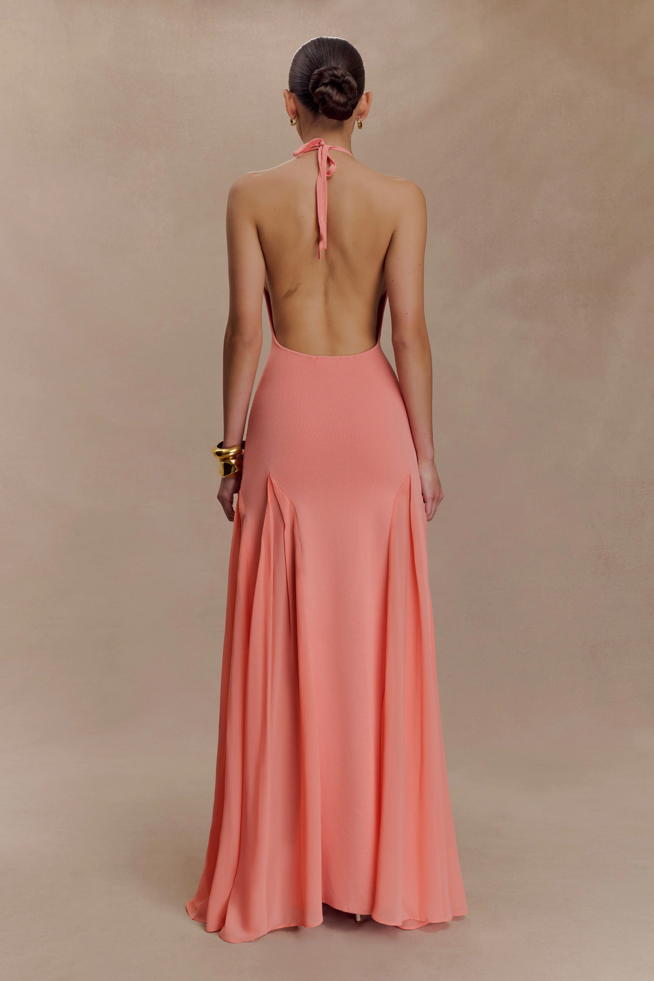Soleil Knit And Mesh Halter Maxi Dress - Coral - Image 2
