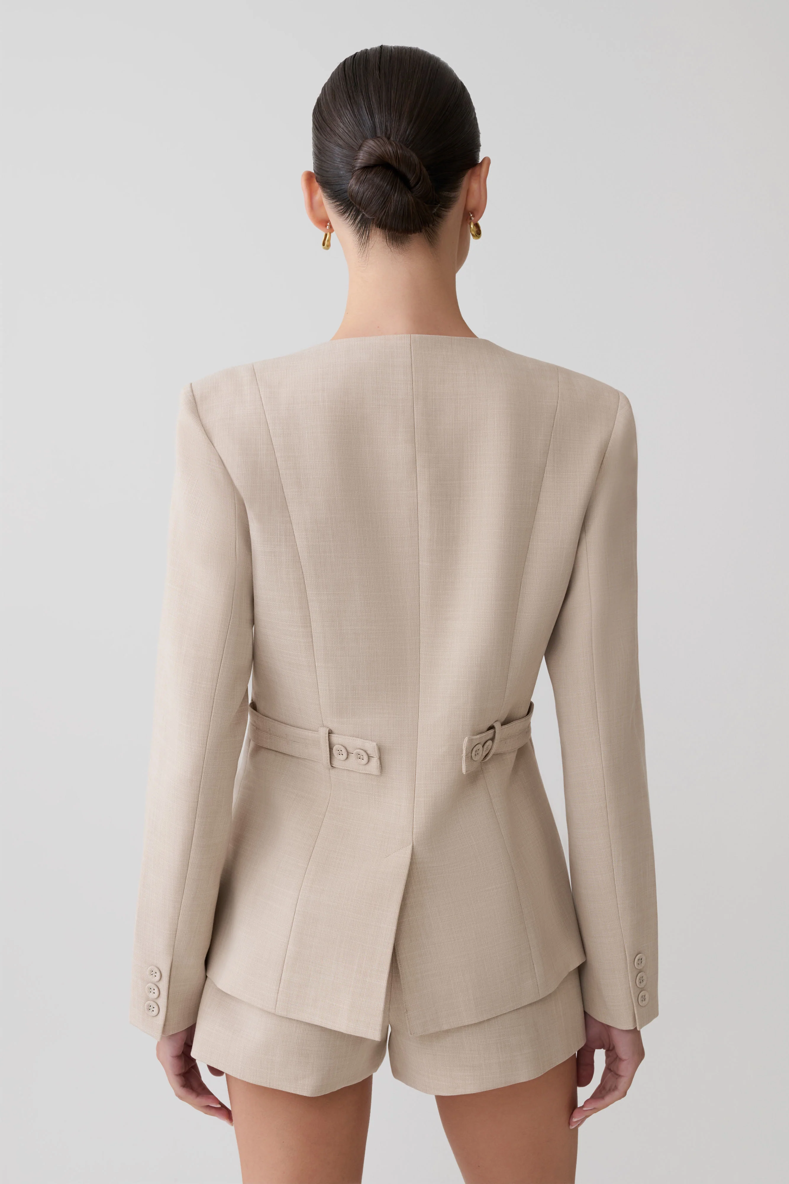 Solenne Collarless Suiting Blazer - Natural Marle - Image 2