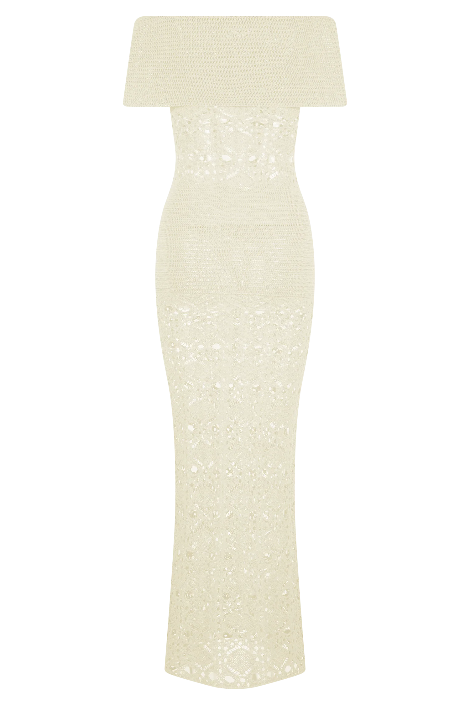 Solstice Off Shoulder Crochet Knit Maxi Dress - Ivory - Image 6