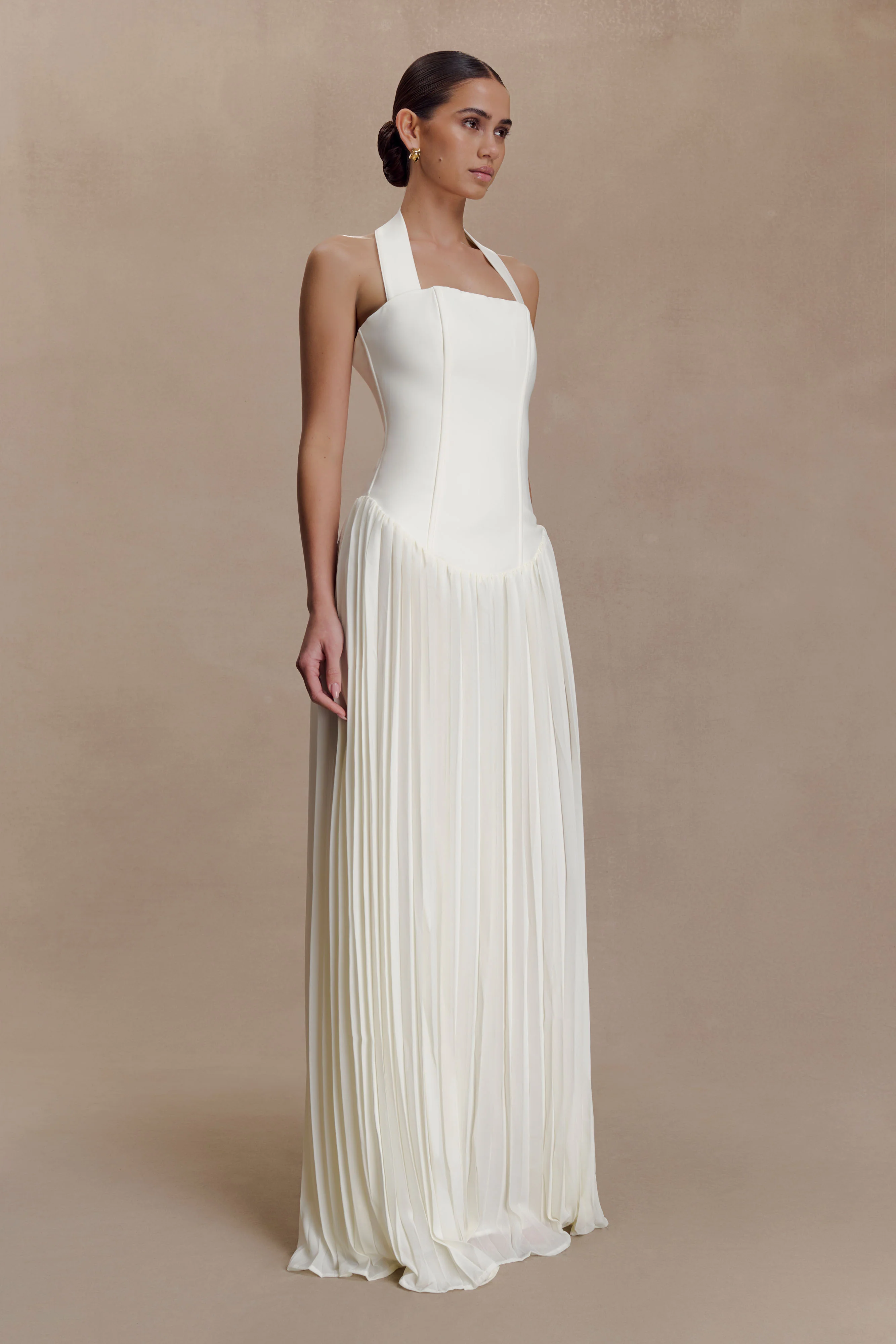 Stacie Pleated Halter Maxi Dress - Ivory - Image 5